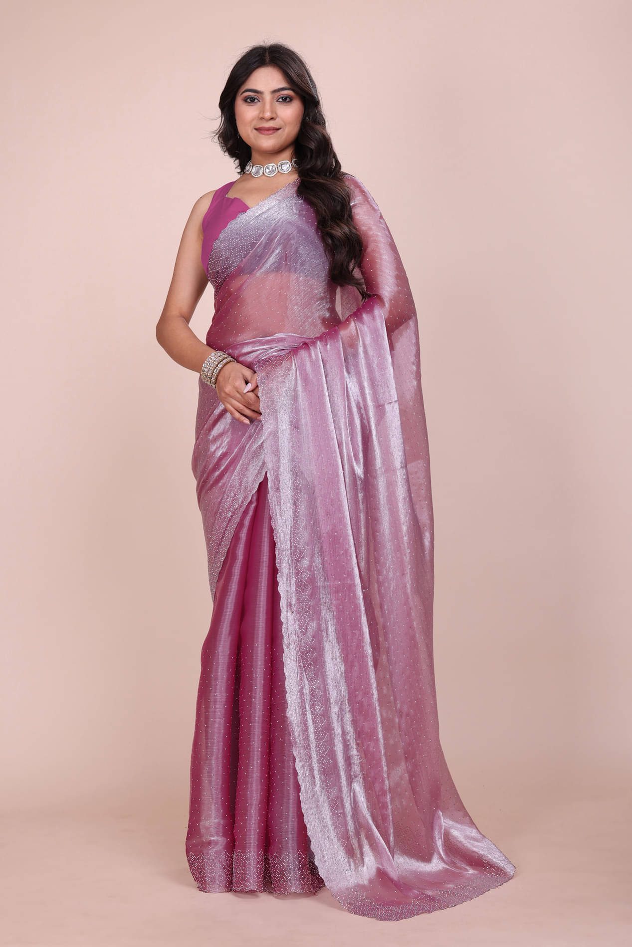 Indian Fashionista Shimmer Embellished Saree With Unstitched Blouse Piece ( Magenta ) Indian Fashionista Shimmer Embellished Saree With Unstitched Blouse Piece ( Magenta )