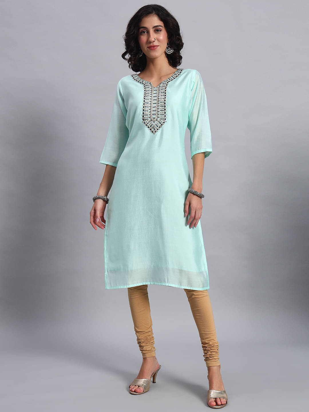     			JDS LIFESTYL Women Cotton Silk Embroidered Straight Kurti ( Light Blue )