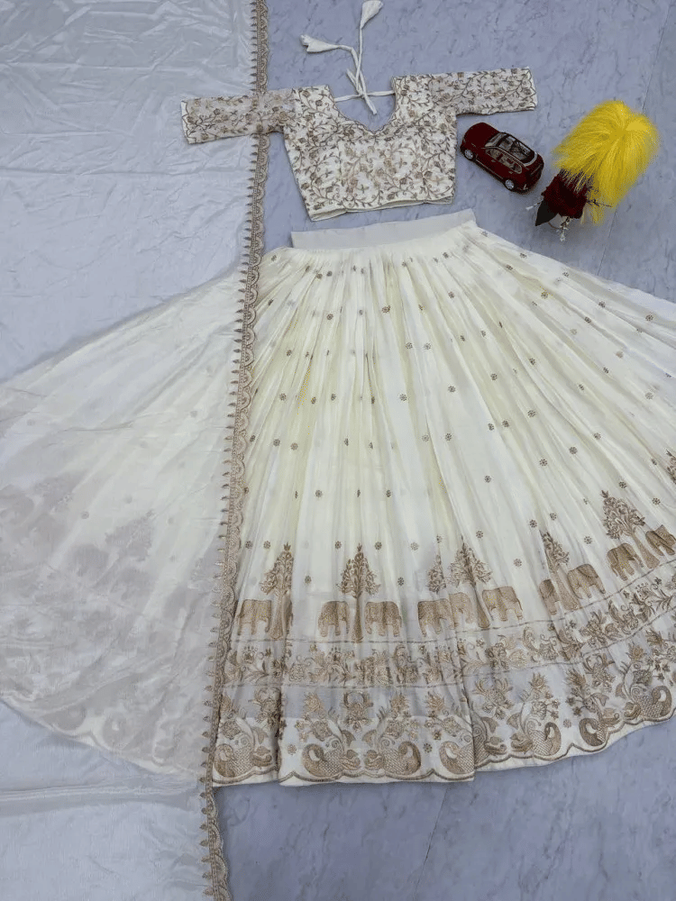 JULEE White Silk Blends Unstitched Semi Stitched Lehenga     			JULEE White Silk Blends Unstitched Semi Stitched Lehenga
