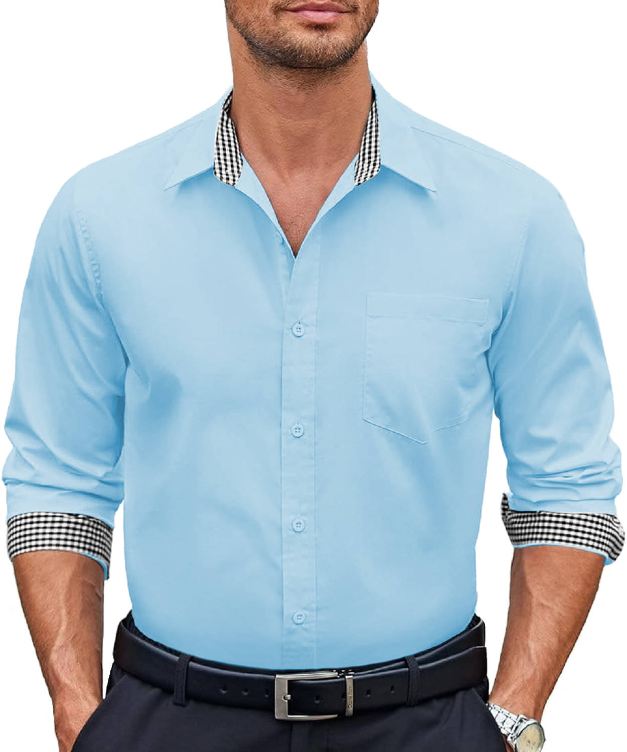 KAKIDO Cotton Blend Regular Fit Full Sleeves Men's Formal Shirt - Light Blue ( Pack of 1 ) KAKIDO Cotton Blend Regular Fit Full Sleeves Men's Formal Shirt - Light Blue ( Pack of 1 )