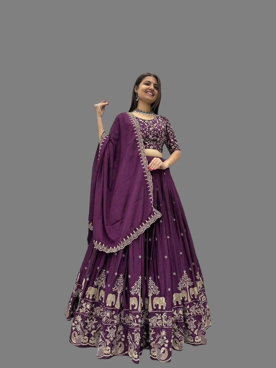     			KV Fashion Purple Silk Blends Unstitched Semi Stitched Lehenga