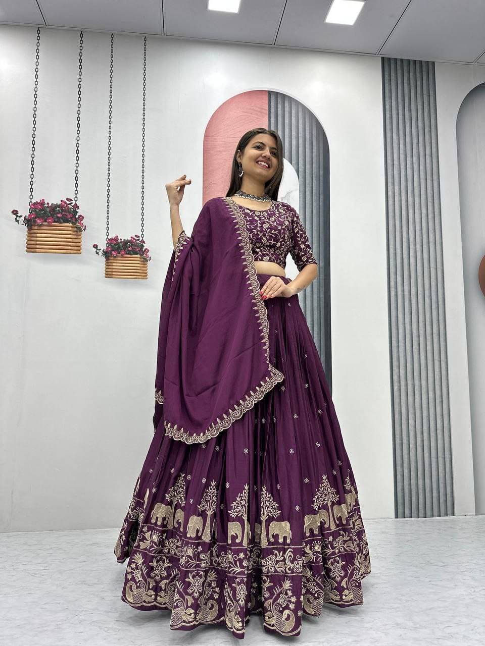     			Lady Shopi Purple Silk Blends Unstitched Semi Stitched Lehenga