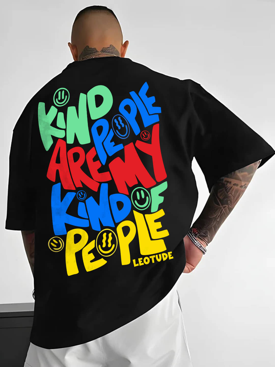 Leotude Men Cotton Blend Oversized Fit Printed T-Shirt ( Black )