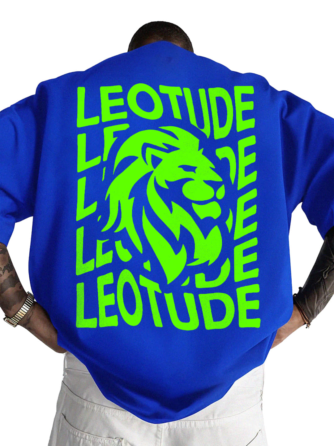 Leotude Men Cotton Blend Oversized Fit Printed T-Shirt ( Blue )
