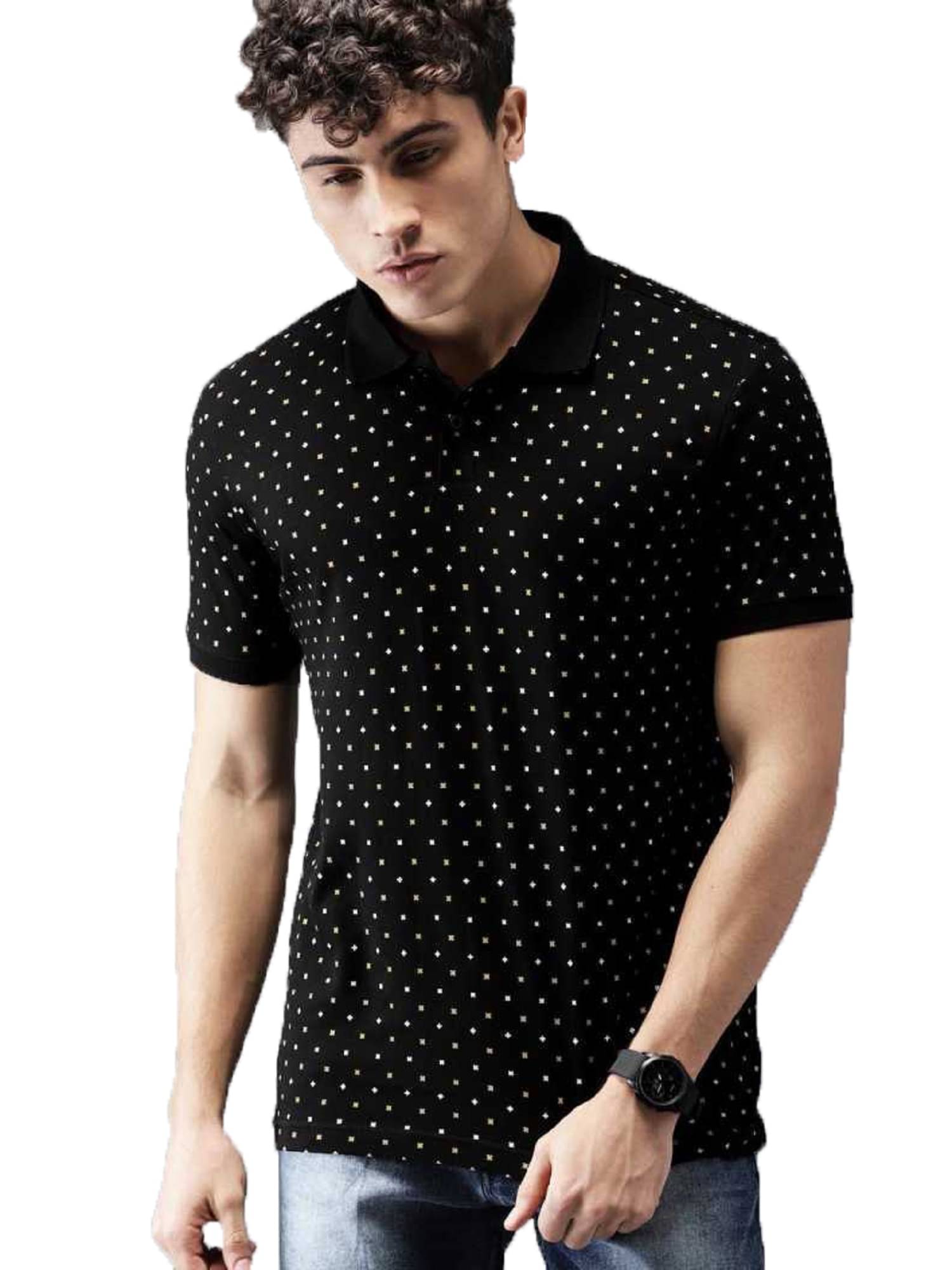 Leotude Men Cotton Blend Regular Fit Printed Polo T Shirt ( Black ) Leotude Men Cotton Blend Regular Fit Printed Polo T Shirt ( Black )