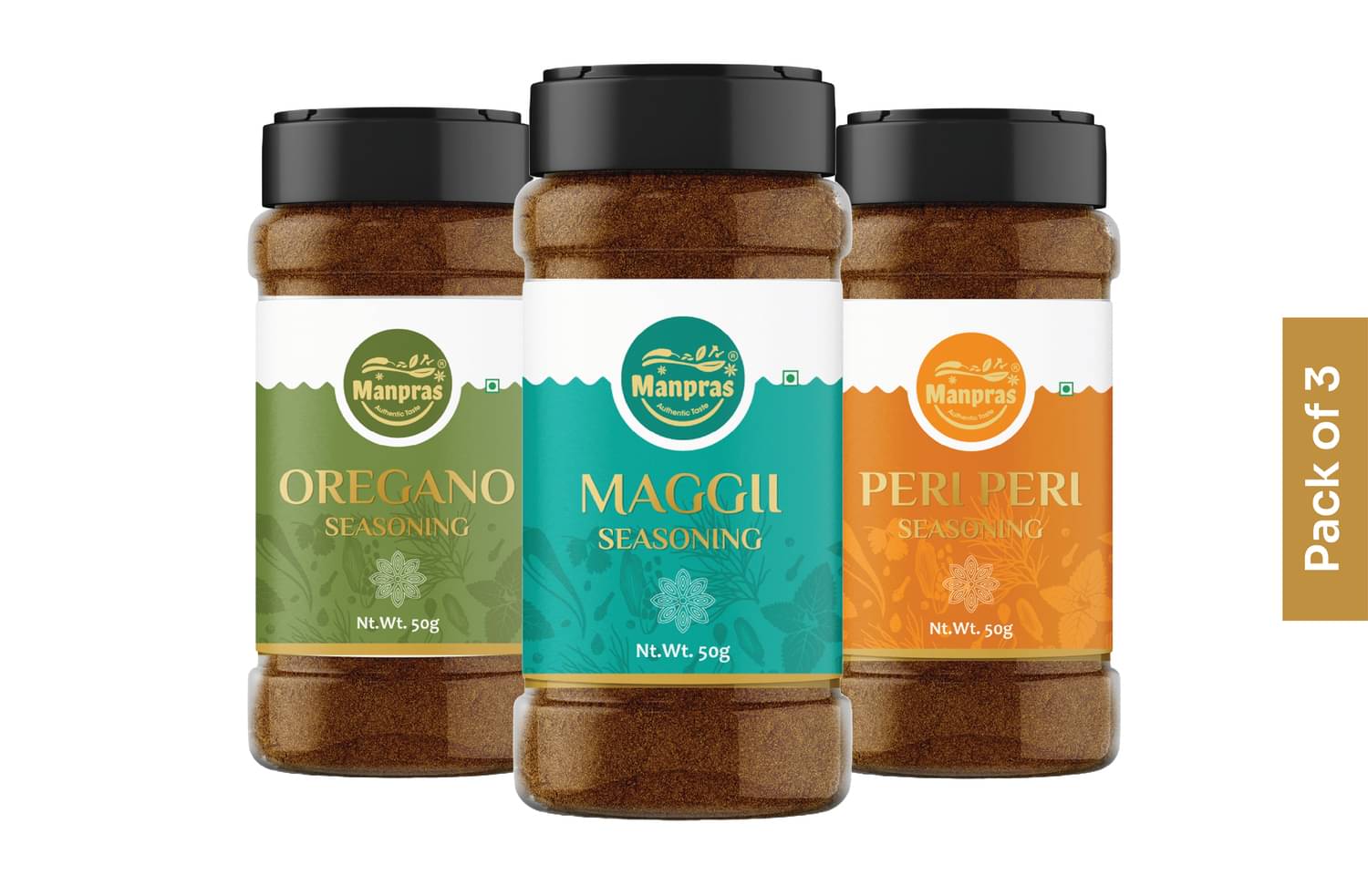 MANPRAS Seasoning Combo- Peri Peri- Oregano - Maggii - Pack of 3 50Gms. Each. 150 gm     			MANPRAS Seasoning Combo- Peri Peri- Oregano - Maggii - Pack of 3 50Gms. Each. 150 gm