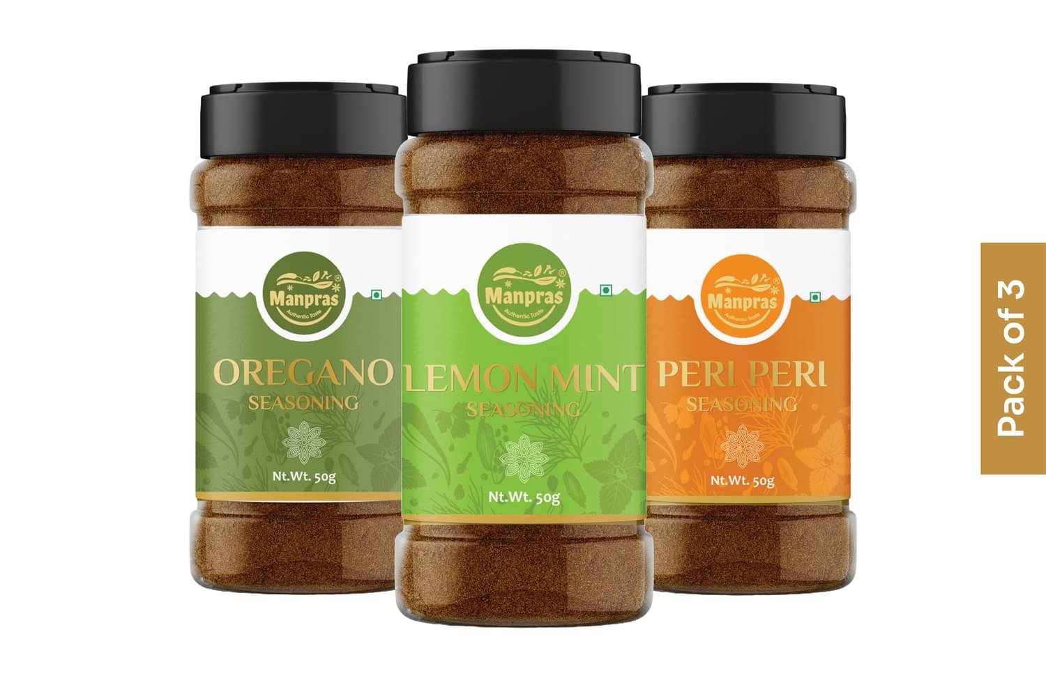 MANPRAS Seasoning Combo Peri Peri- Oregano- Lemon Mint Pack of 3 50Gms Each 150 gm MANPRAS Seasoning Combo Peri Peri- Oregano- Lemon Mint Pack of 3 50Gms Each 150 gm