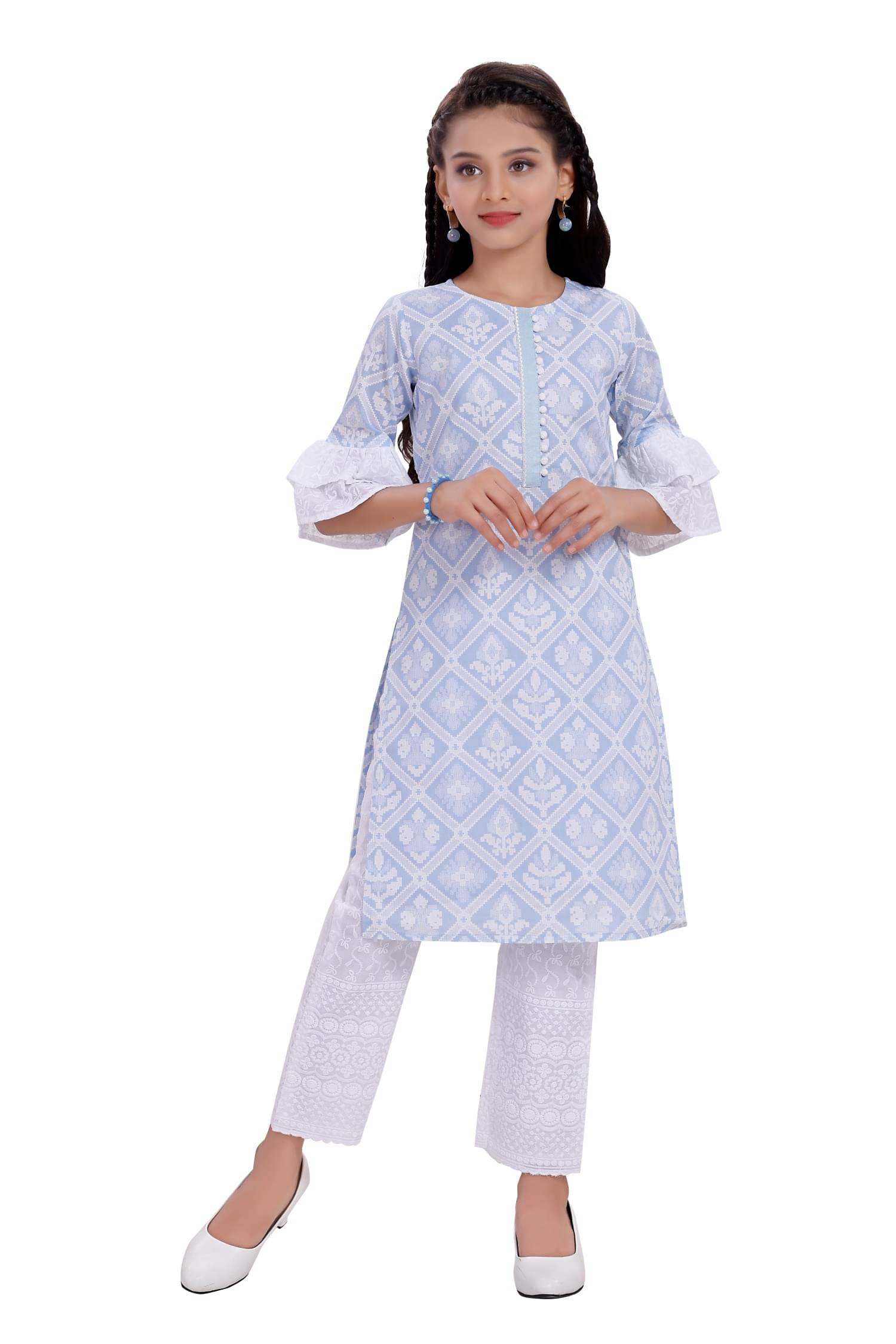     			MASTARANG Girls Cotton Kurti with Pants ( Pack of 1 , Blue )