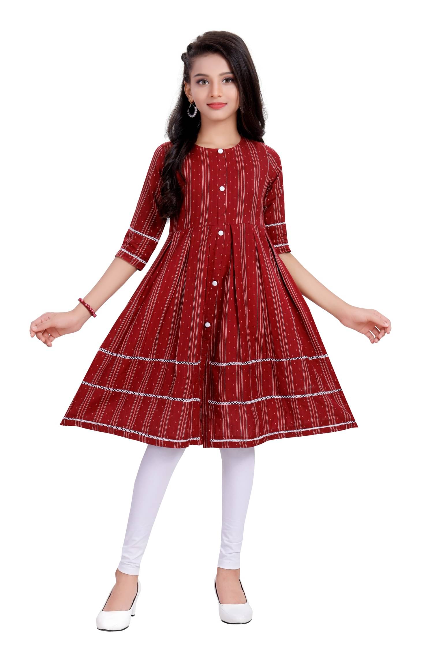     			MASTARANG Girls Cotton Kurti with Legging ( Pack of 1 , Maroon )