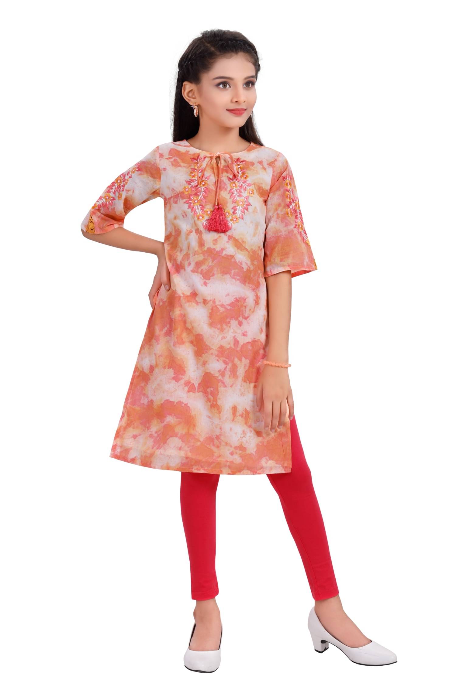     			MASTARANG Girls Cotton Kurti with Legging ( Pack of 1 , Orange )