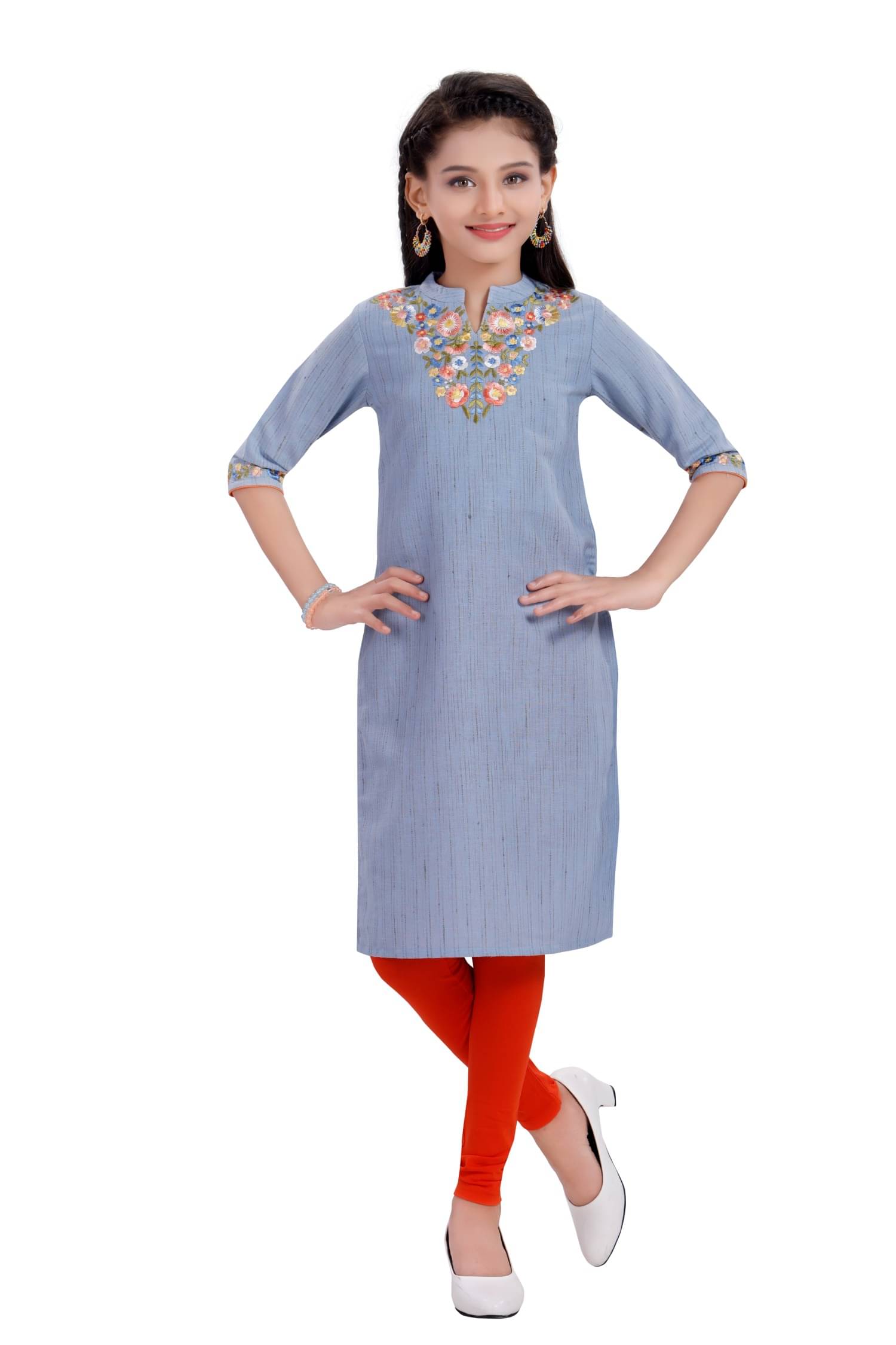    			MASTARANG Girls Cotton Kurti with Legging ( Pack of 1 , Blue )