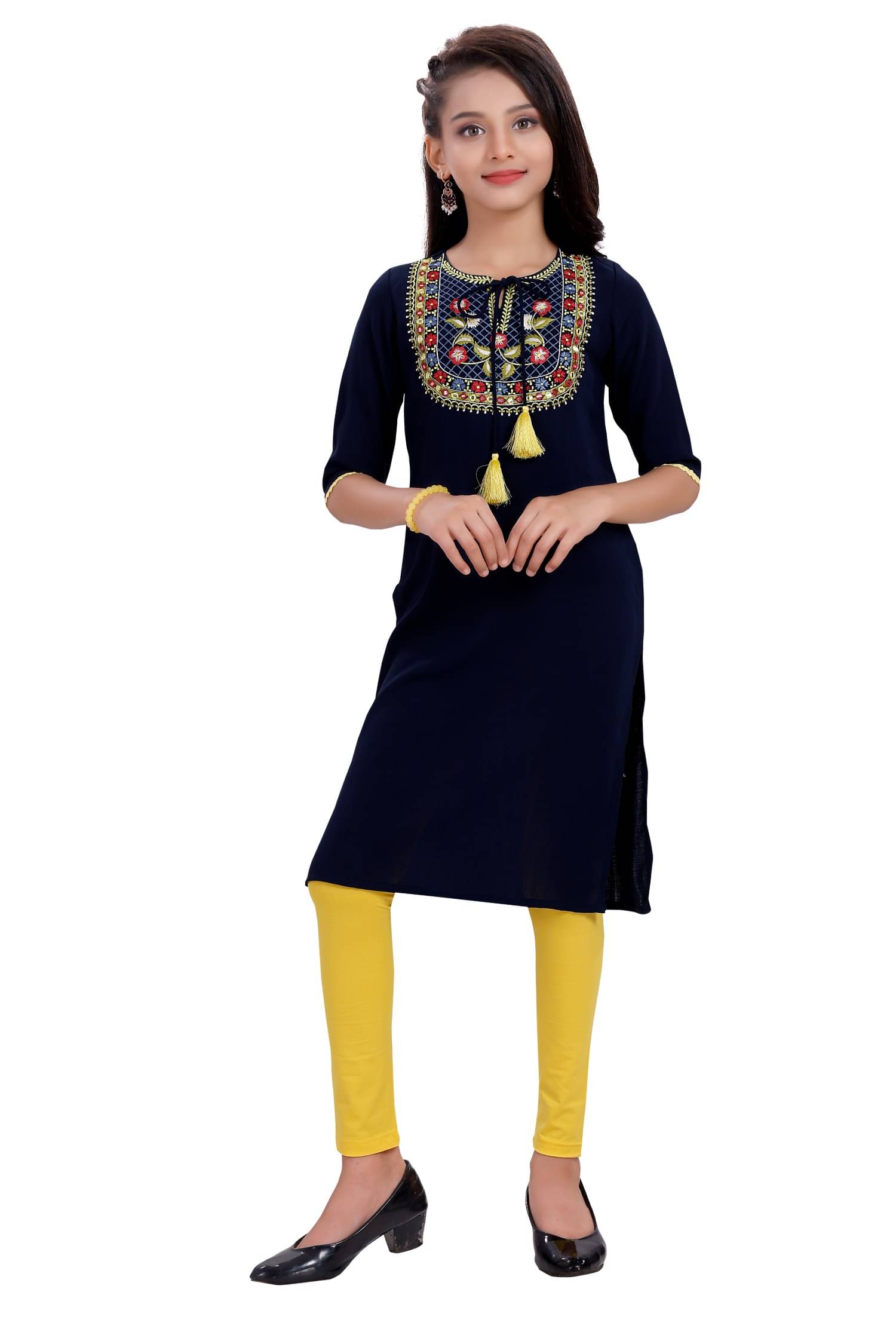     			MASTARANG Girls Polyester Kurti with Legging ( Pack of 1 , Navy Blue )
