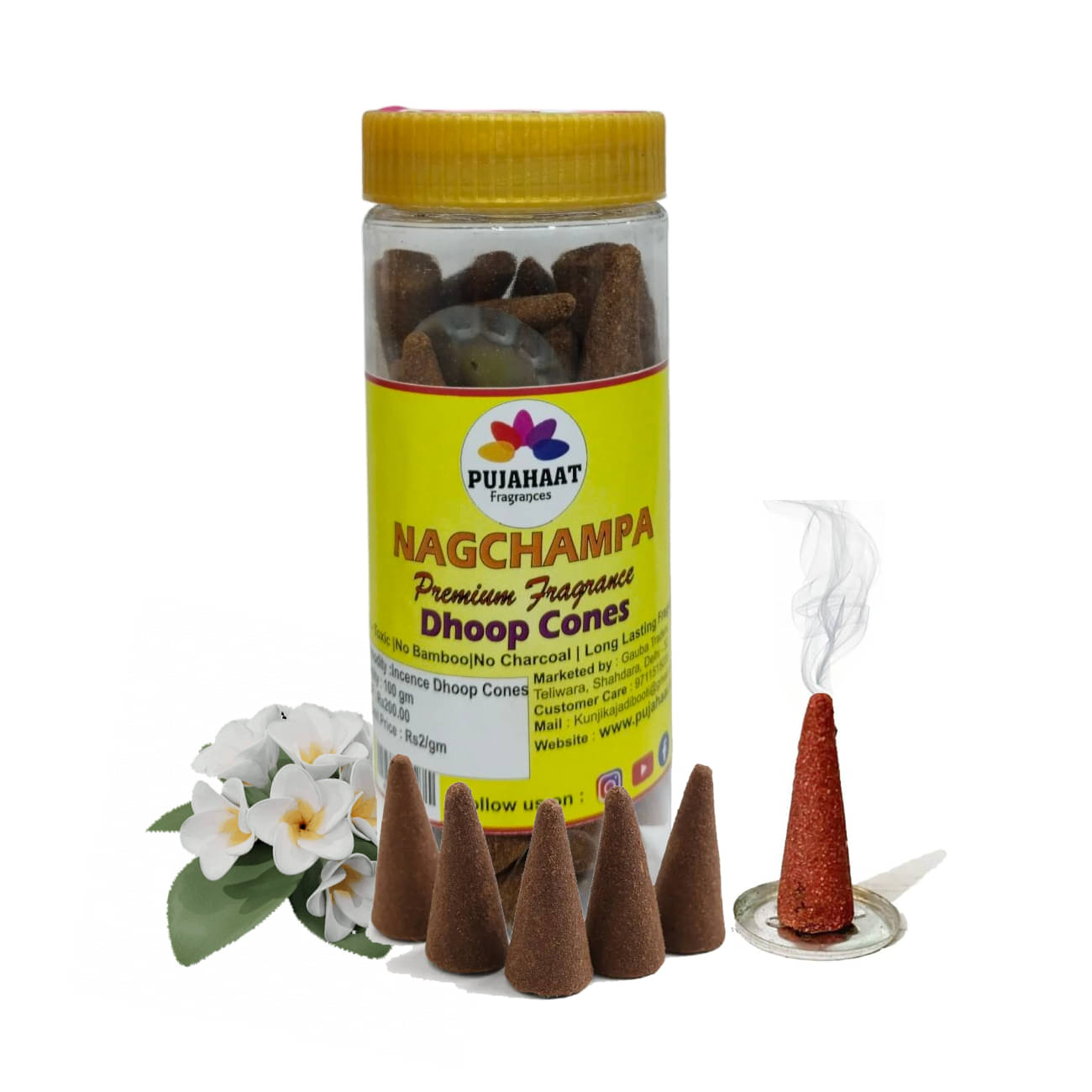     			Pujahaat Incense Dhoop Cone Nag Champa 100 gm ( Pack of 1 )