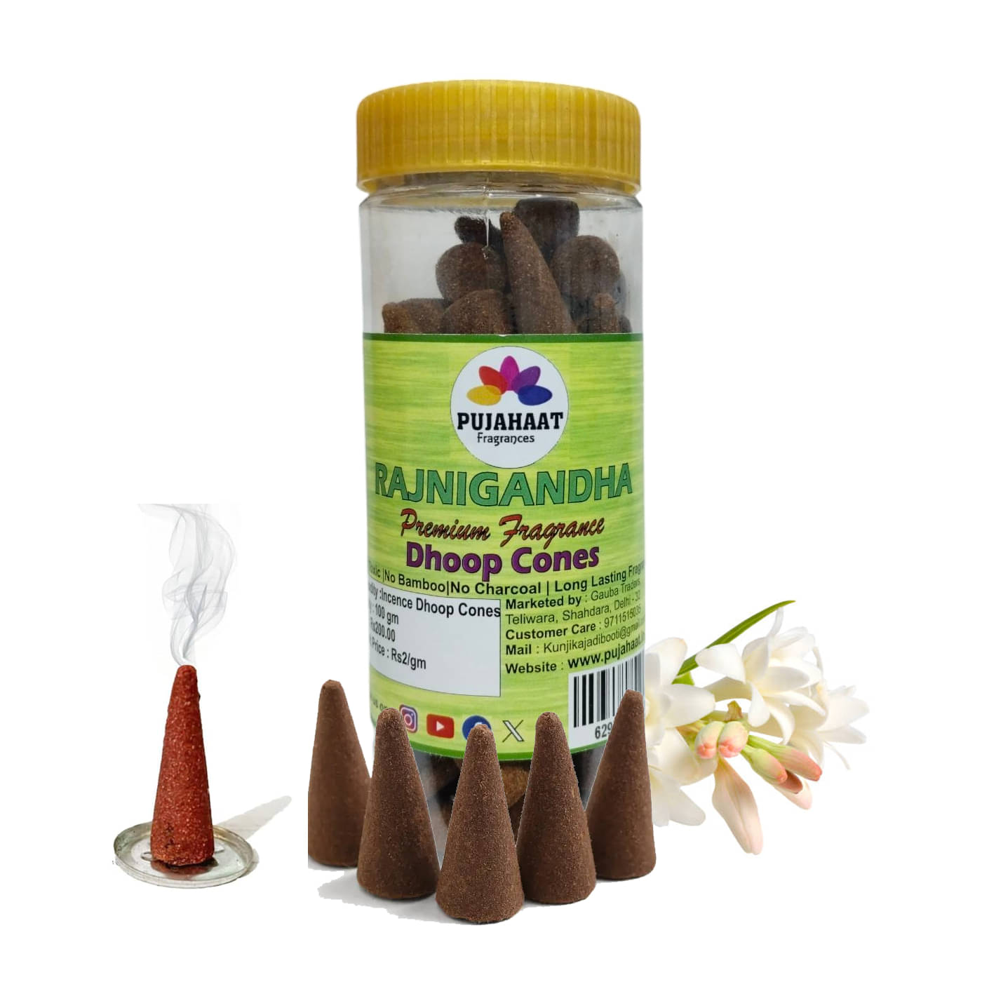     			Pujahaat Incense Dhoop Cone Rajnigandha 100 gm ( Pack of 1 )