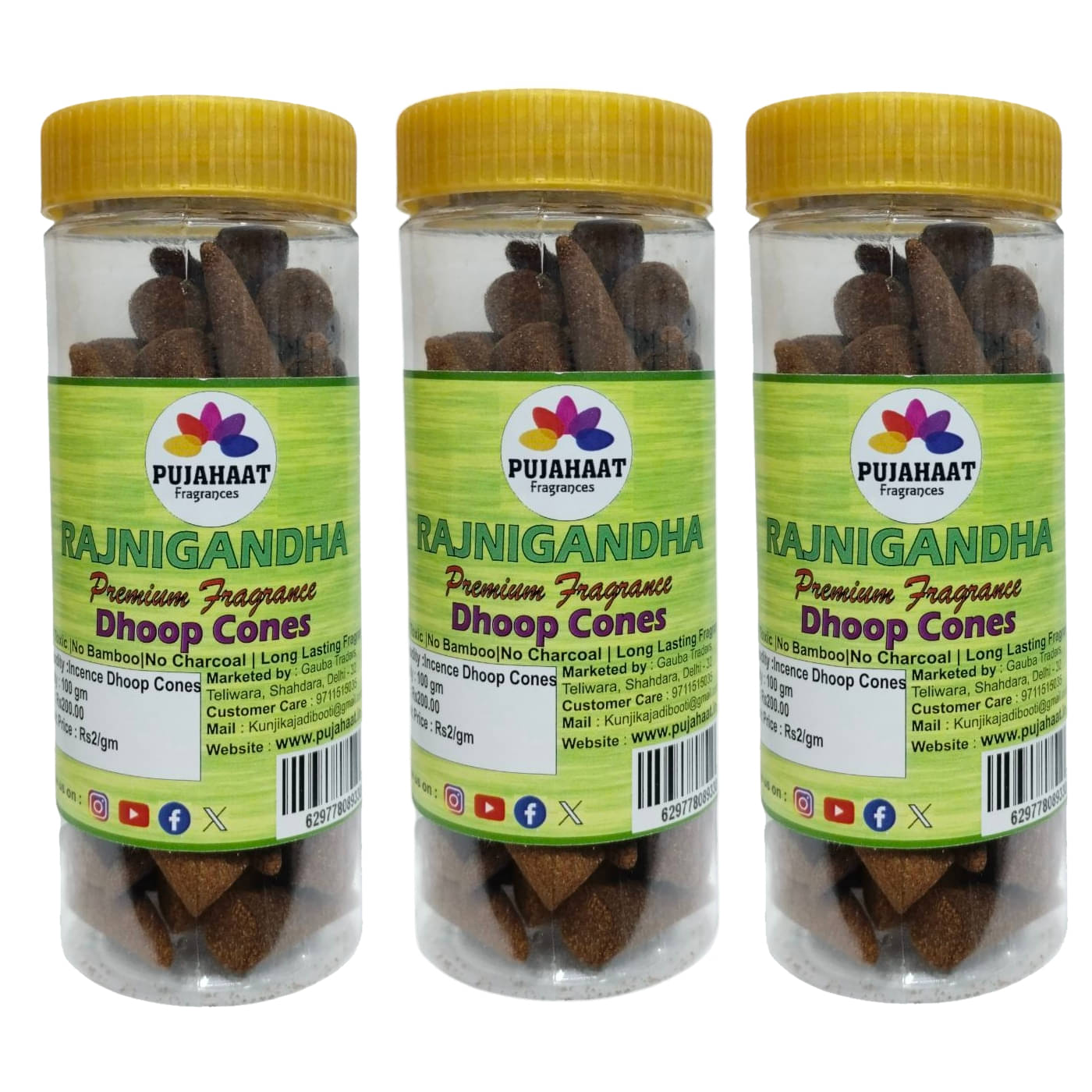     			Pujahaat Incense Dhoop Cone Rajnigandha 300 gm ( Pack of 3 )