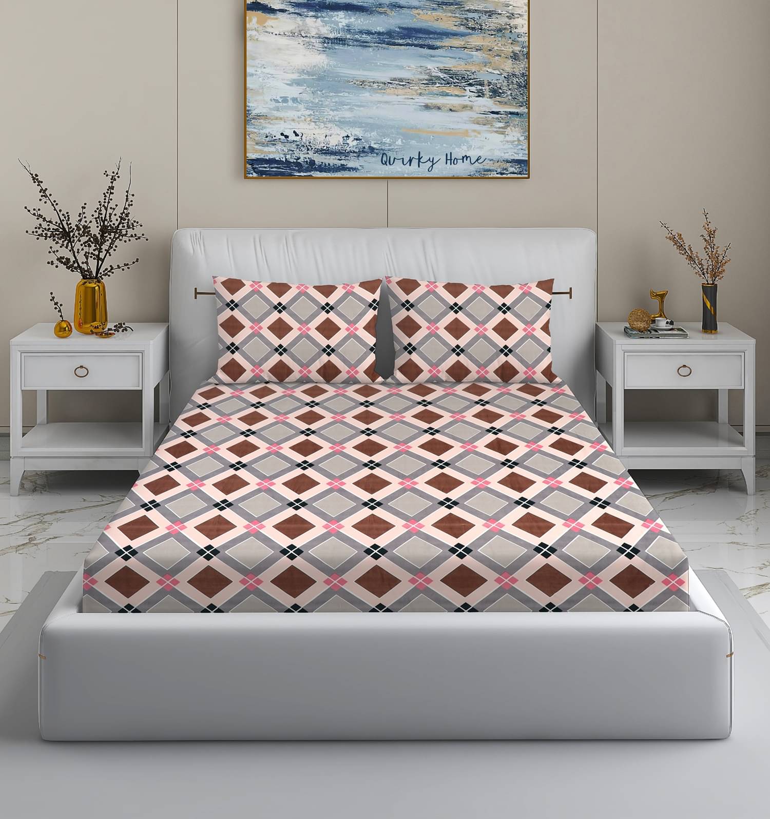     			Quirky Home Glace Cotton 1 Double Queen Bedsheet with 2 Pillow Covers ( Multicolor )