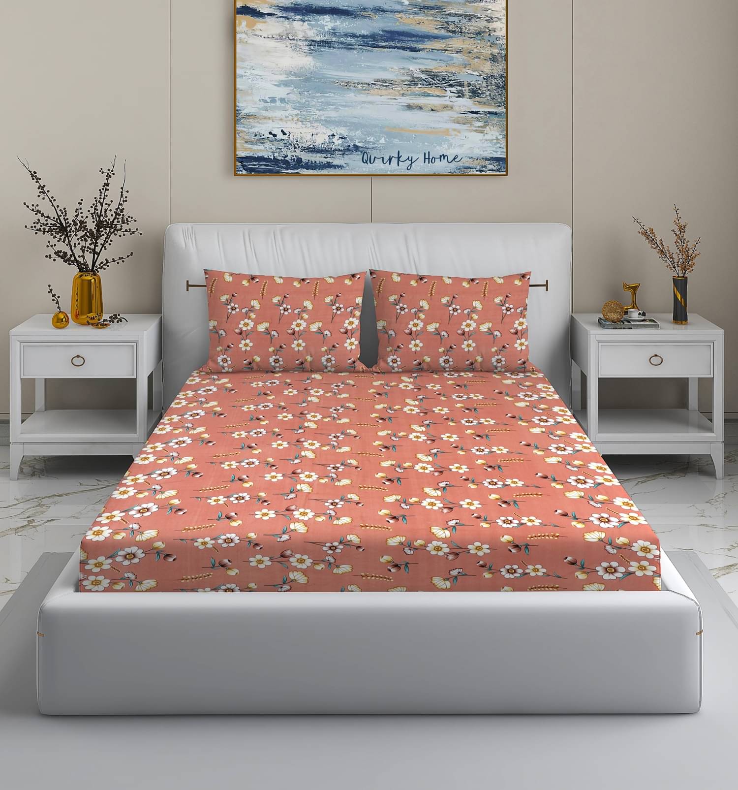 Quirky Home Glace Cotton 1 Double Queen Bedsheet with 2 Pillow Covers ( Coral ) Quirky Home Glace Cotton 1 Double Queen Bedsheet with 2 Pillow Covers ( Coral )
