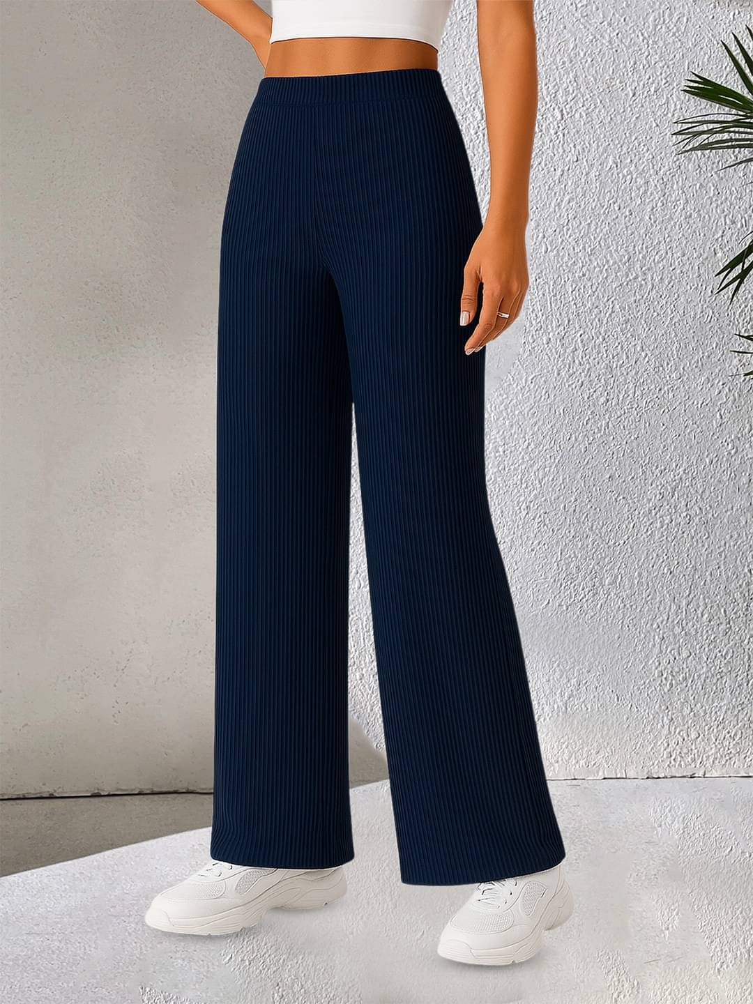     			Qyaas Pack of 1 Polyester Wide Leg Women's Formal Pants ( Navy Blue )