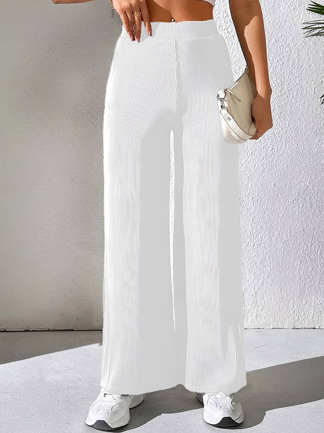 Qyaas Women Knitted Formal Pants ( White ) - Trousers | Buy online on ZillyBuy