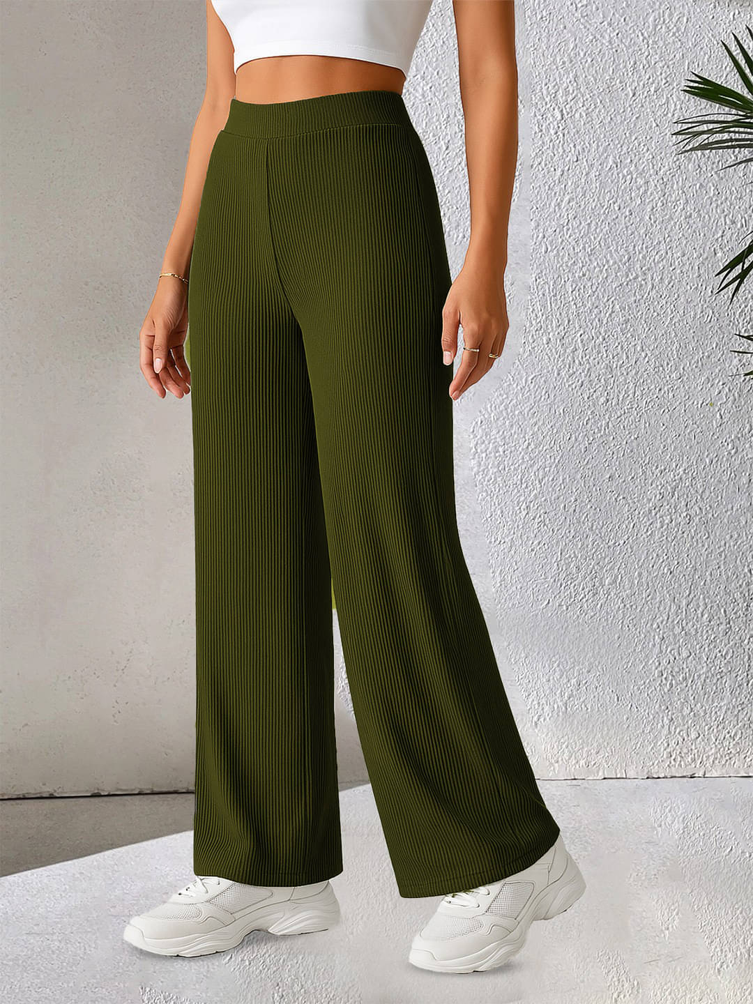     			Qyaas Women Knitted Formal Pants ( Olive )