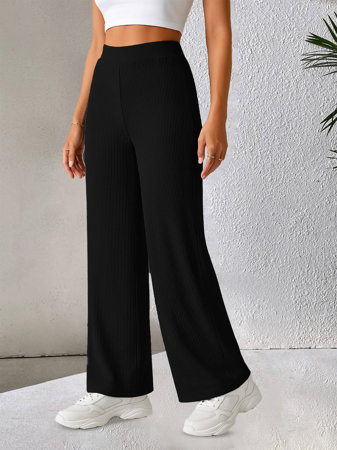     			Qyaas Pack of 1 Polyester Wide Leg Women's Formal Pants ( Black )