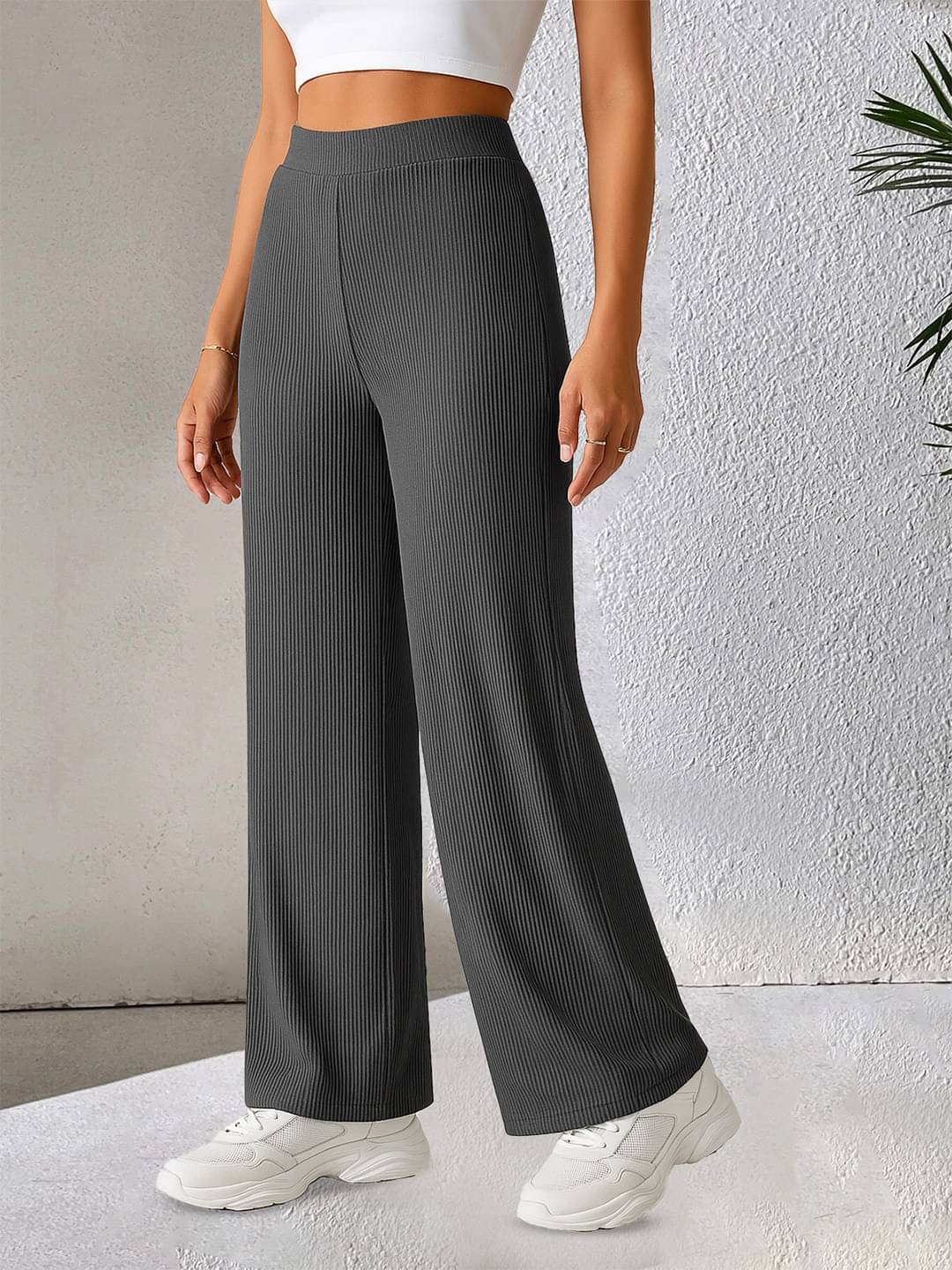    			Qyaas Pack of 1 Polyester Wide Leg Women's Formal Pants ( Dark Grey )