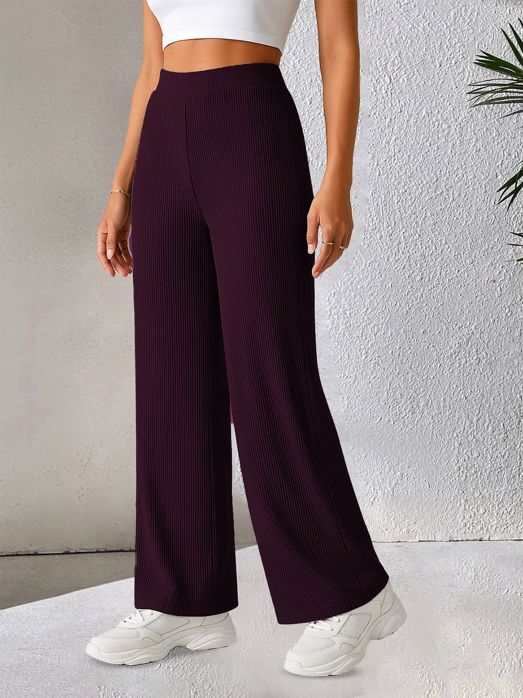     			Qyaas Pack of 1 Polyester Wide Leg Women's Formal Pants ( Wine )