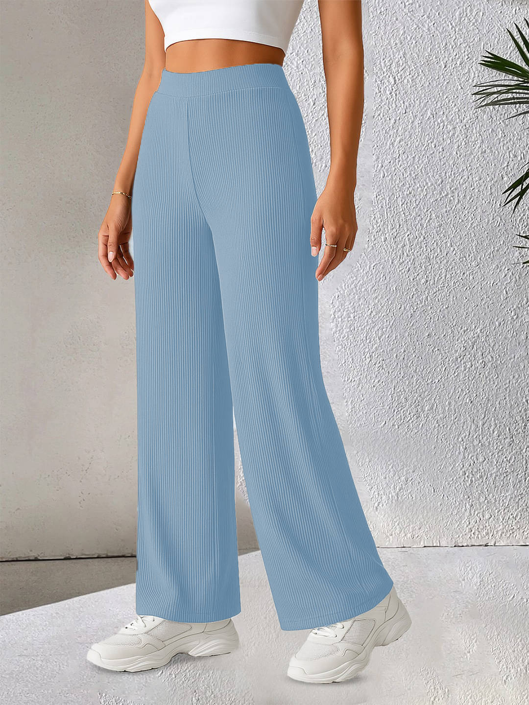    			Qyaas Pack of 1 Polyester Wide Leg Women's Formal Pants ( Light Blue )