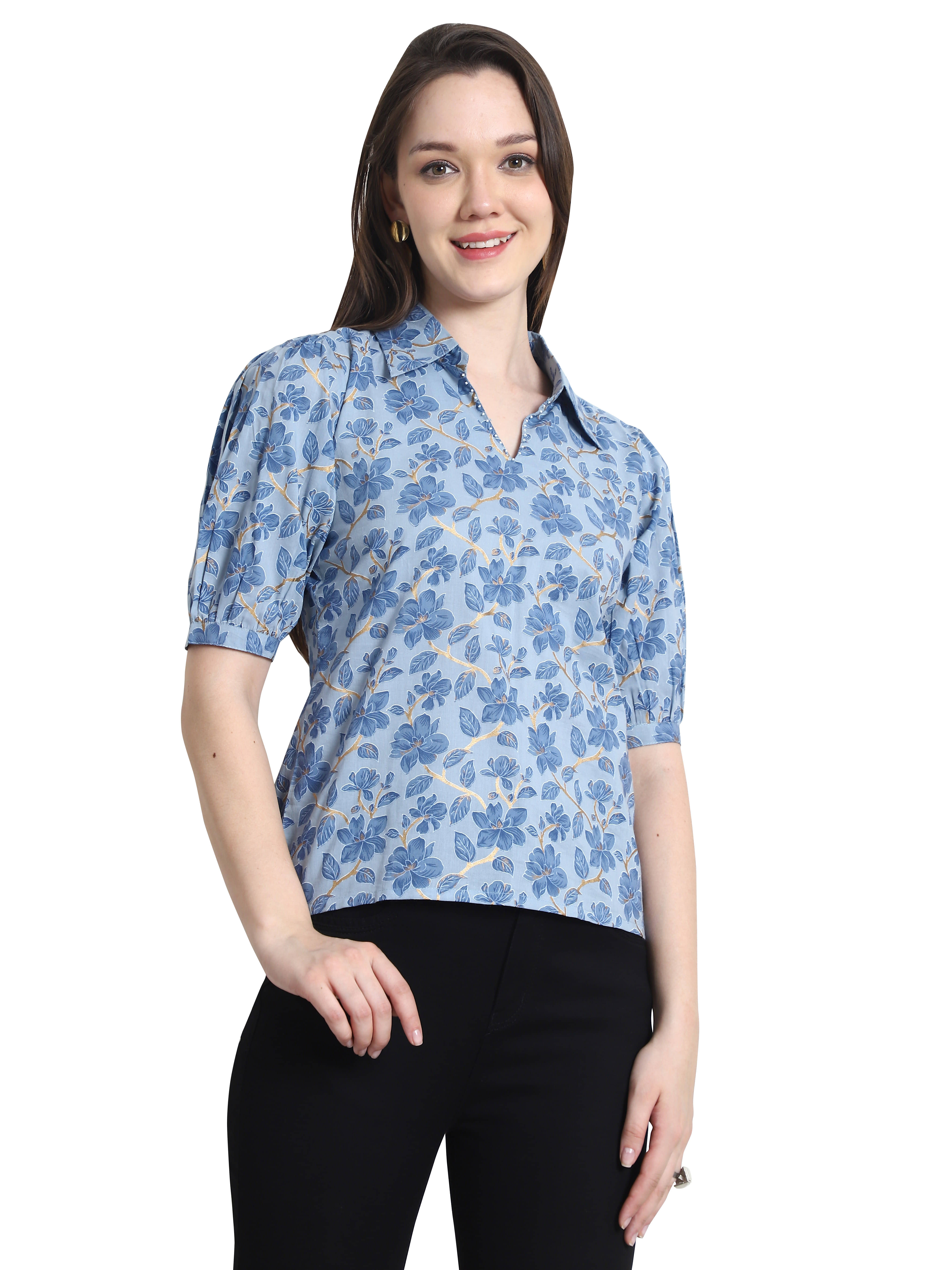     			Rajnandini Women's Cotton Regular Top ( Light Blue )