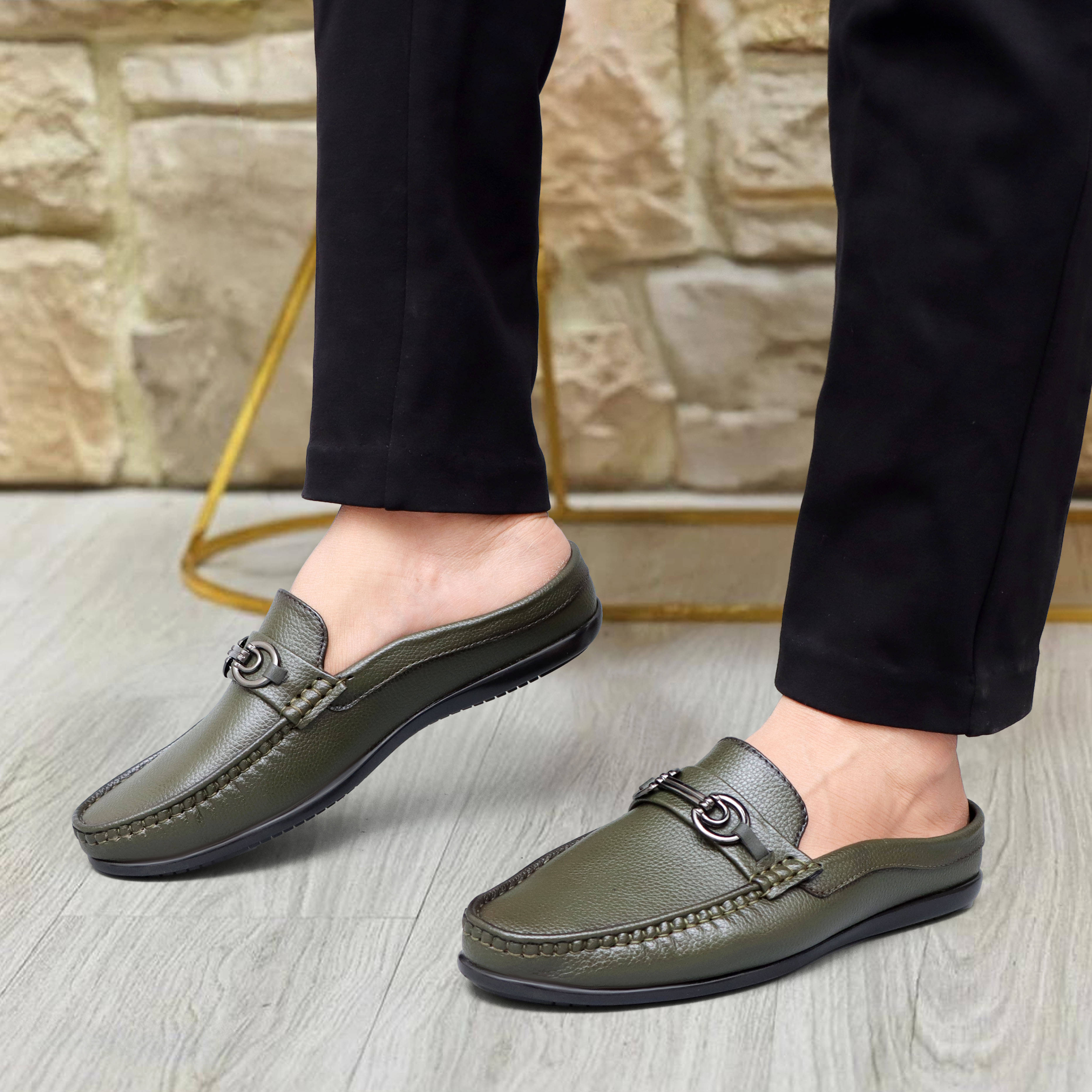     			SHUAN Olive Men's Mules Shoes