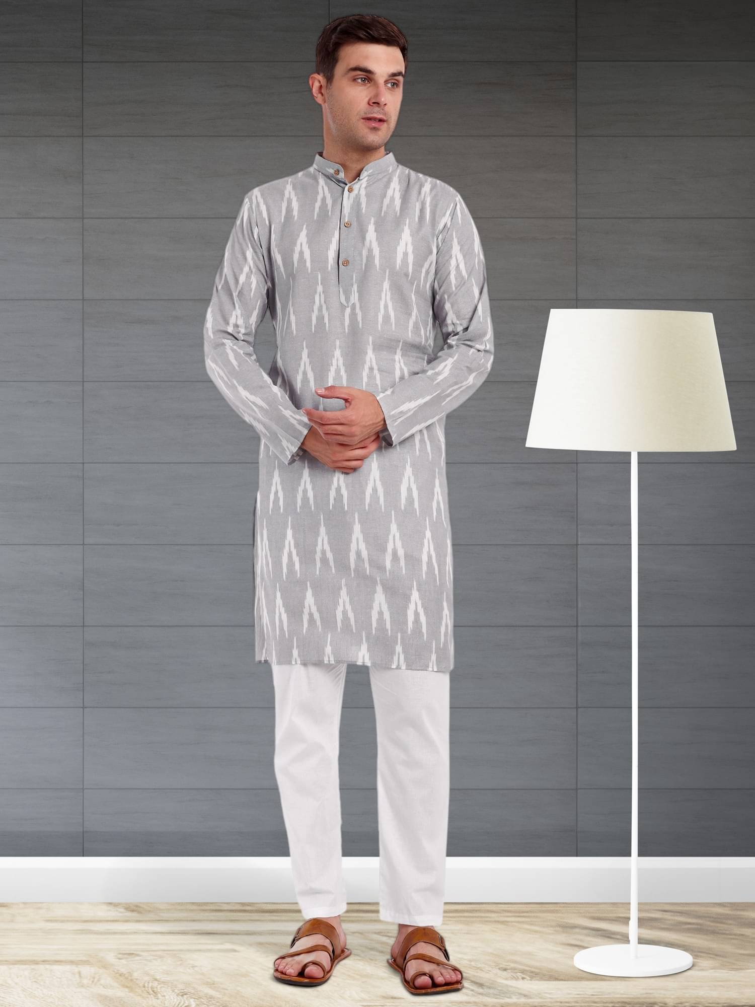 SKAVIJ Medium Grey Cotton Regular Fit Men's Kurta Pyjama Set ( Pack of 1 ) SKAVIJ Medium Grey Cotton Regular Fit Men's Kurta Pyjama Set ( Pack of 1 )