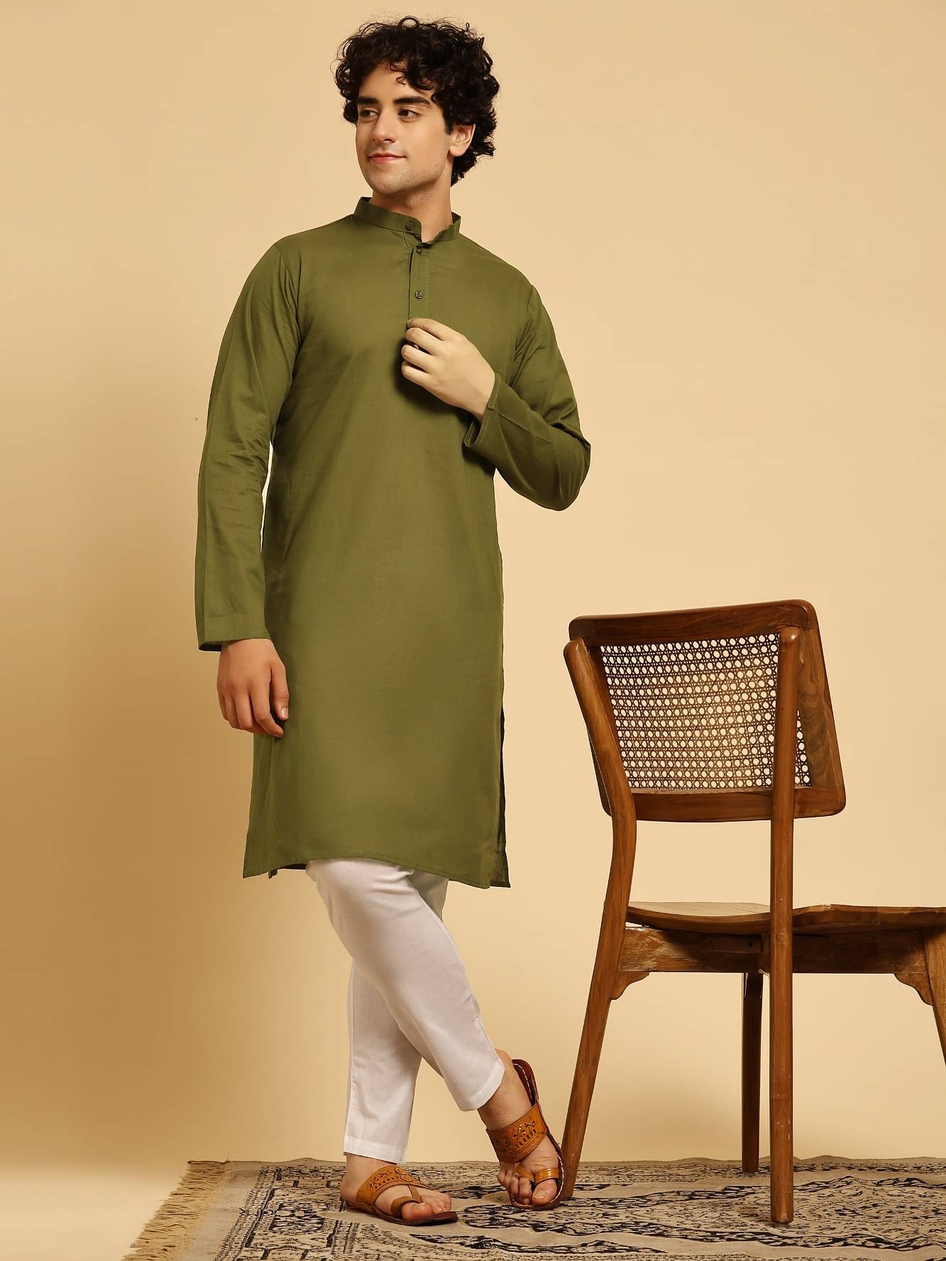     			SKAVIJ Olive Green Cotton Regular Fit Men's Kurta Pyjama Set ( Pack of 1 )