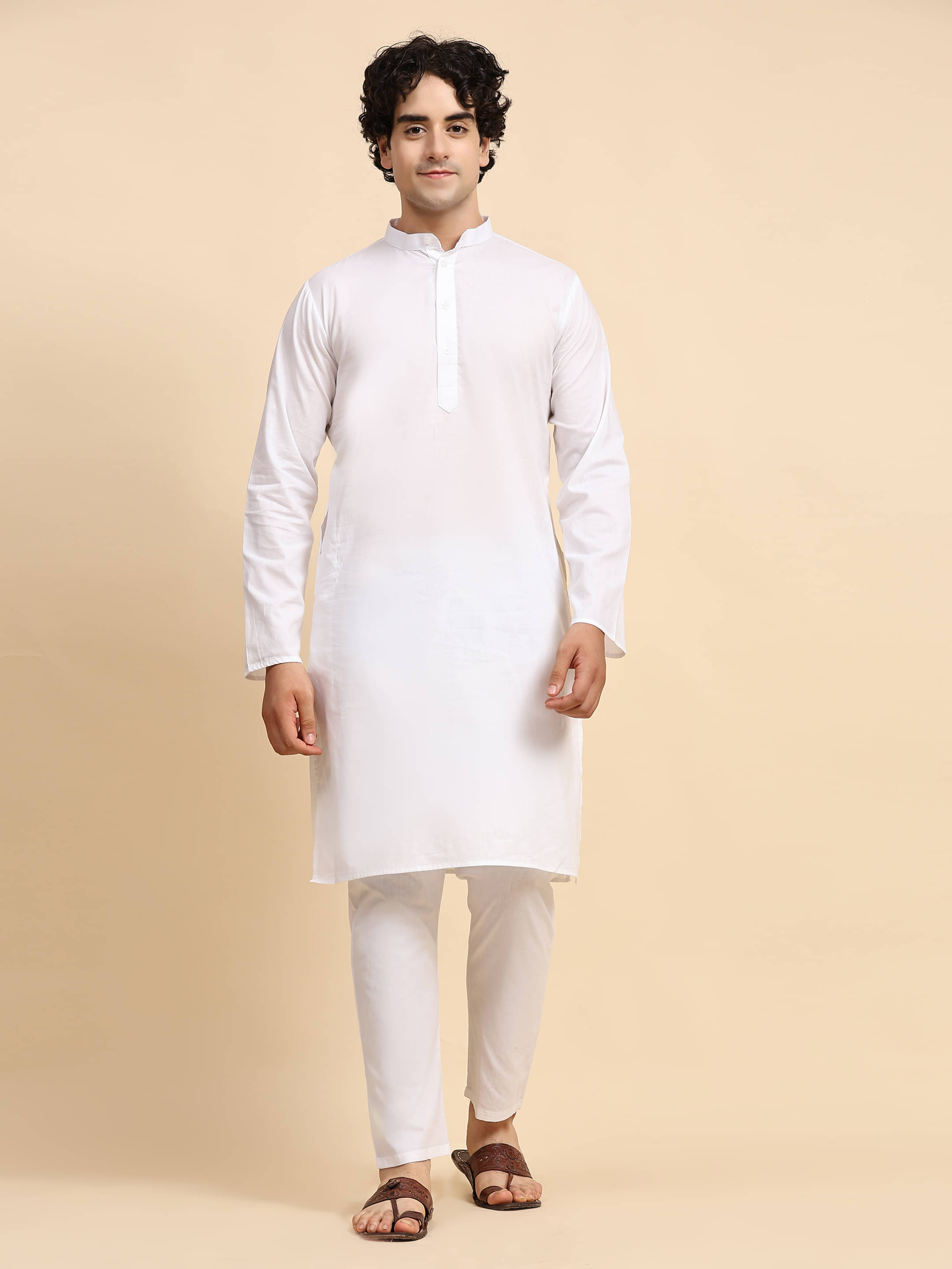 SKAVIJ White Cotton Regular Fit Men's Kurta Pyjama Set ( Pack of 1 )     			SKAVIJ White Cotton Regular Fit Men's Kurta Pyjama Set ( Pack of 1 )