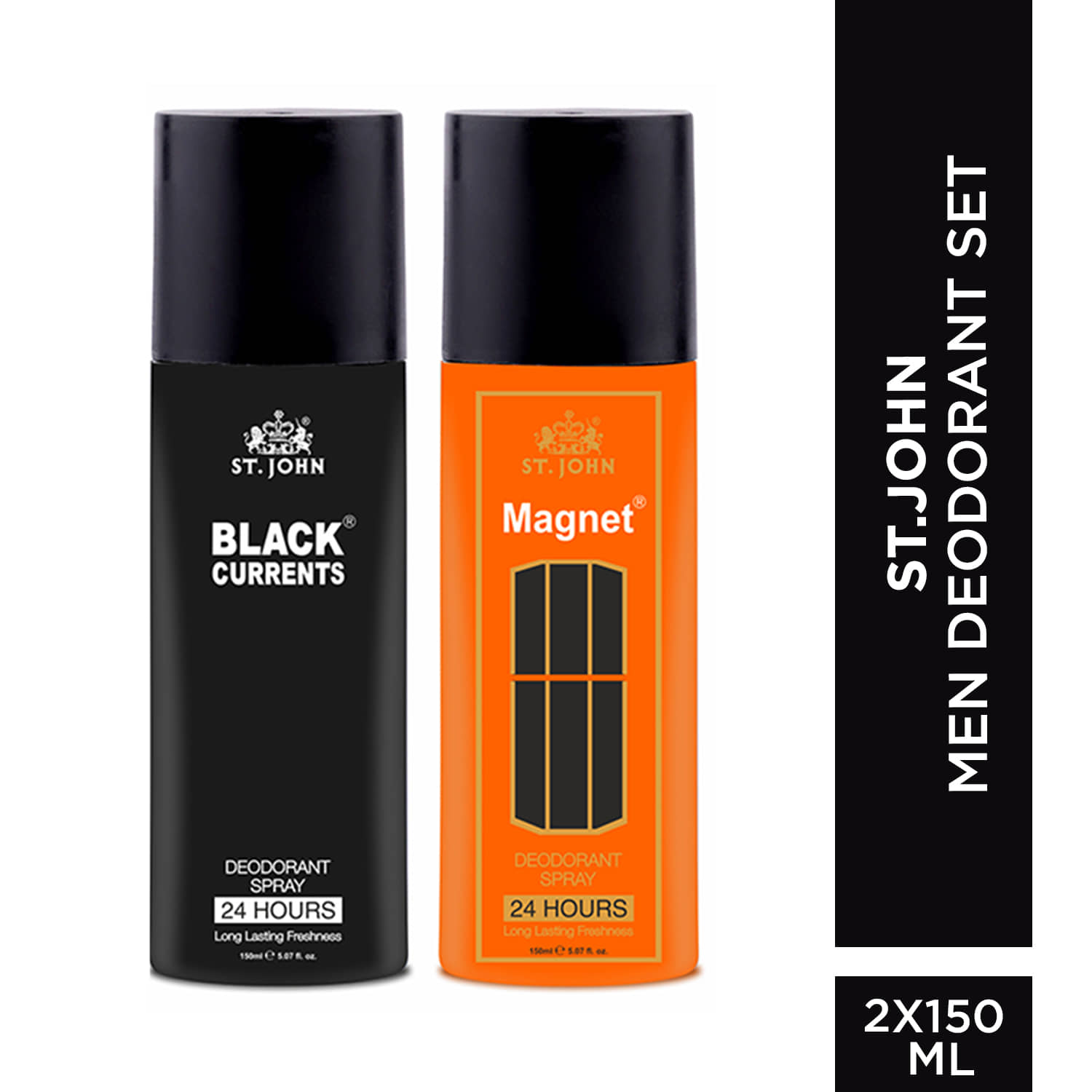 St. John Black Current & Magnet Spicy & Woody Deodorant Spray for Men 150 ml ( Pack of 2 )