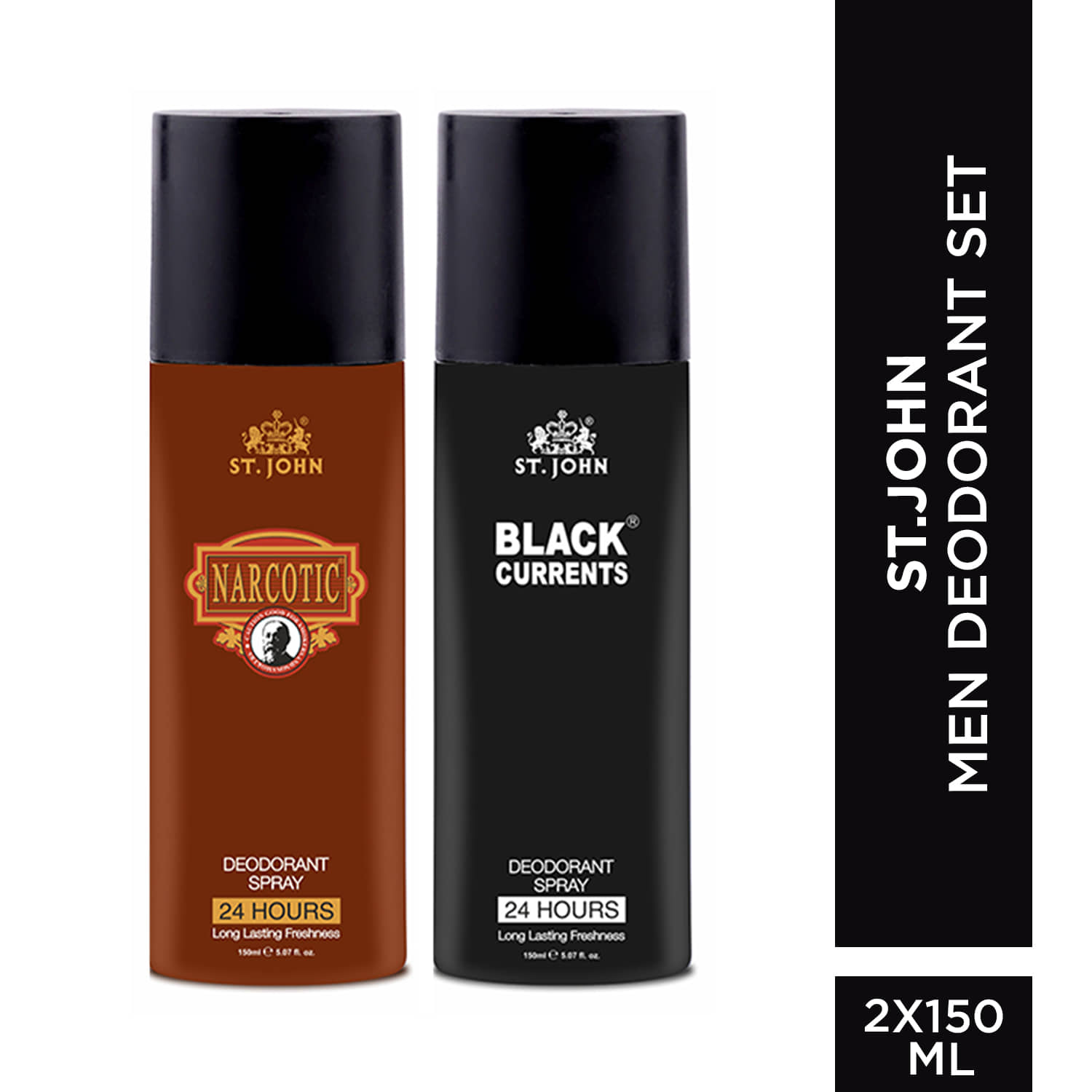 St. John Black Current & Narcotic Smoky & Woody Deodorant Spray for Men 150 ml ( Pack of 2 )