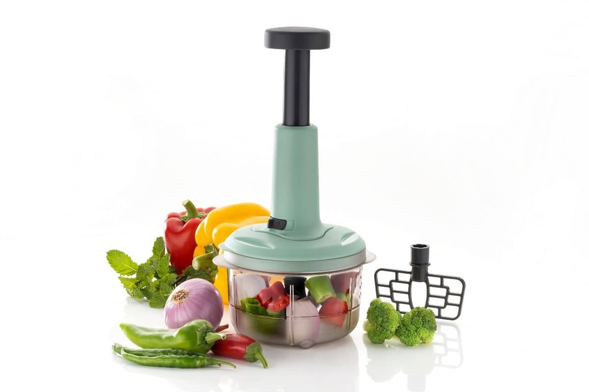     			Swaraa Kitchenware 2 in 1 Push Chopper Push and Chop Chopper Vegetable and Fruit Cutter Chopper with Easy Push and Close Button 800 ml |Sea Green