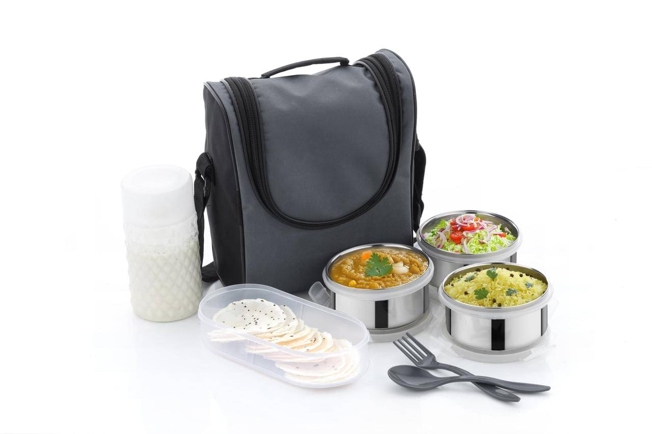 Swaraa Kitchenware - Black Stainless Steel Lunch Box ( Pack of 1 ) Swaraa Kitchenware - Black Stainless Steel Lunch Box ( Pack of 1 )