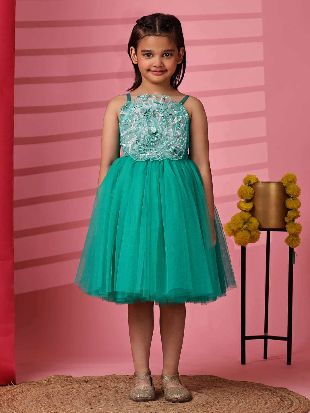     			Toy Balloon Kids Net Dress For Girls ( Pack of 1 , Turquoise )