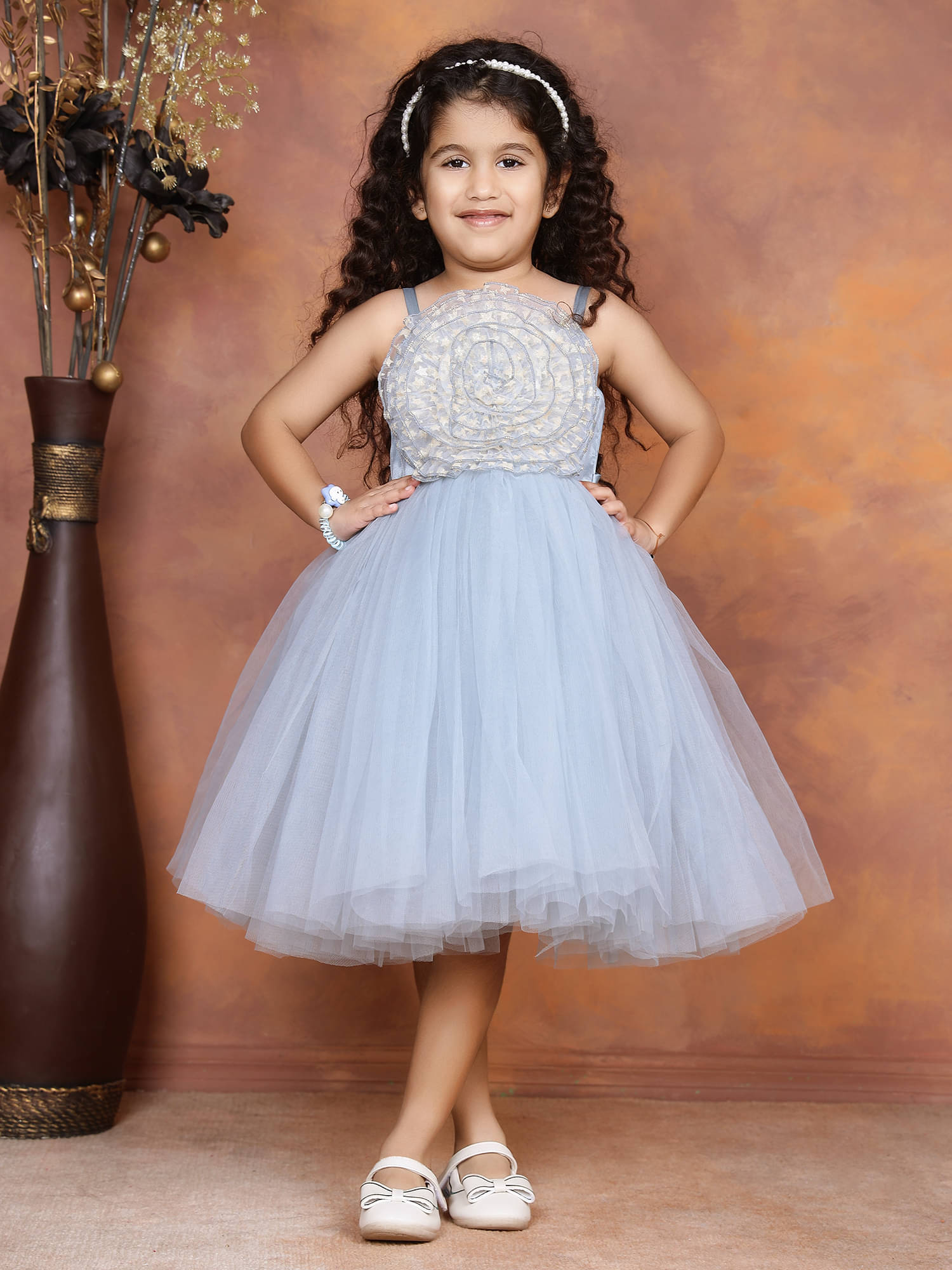     			Toy Balloon Kids Net Dress For Girls ( Pack of 1 , Grey )