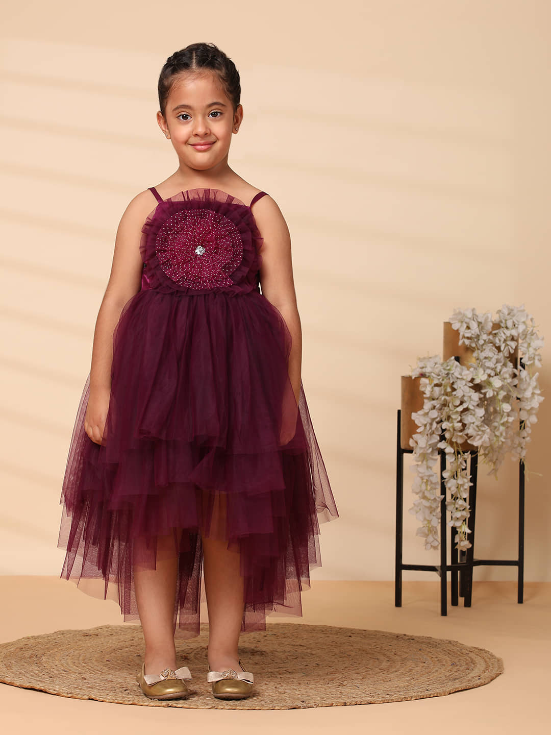 Toy Balloon Kids Net Dress For Girls ( Pack of 1 , Purple )