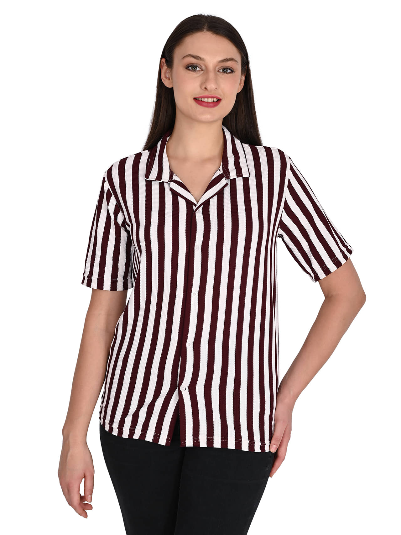 Traquila Women Striped Cotton Shirt ( Purple )
