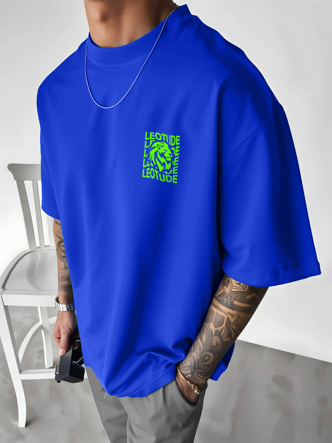 Trond Men Cotton Blend Oversized Fit Printed T-Shirt ( Blue )
