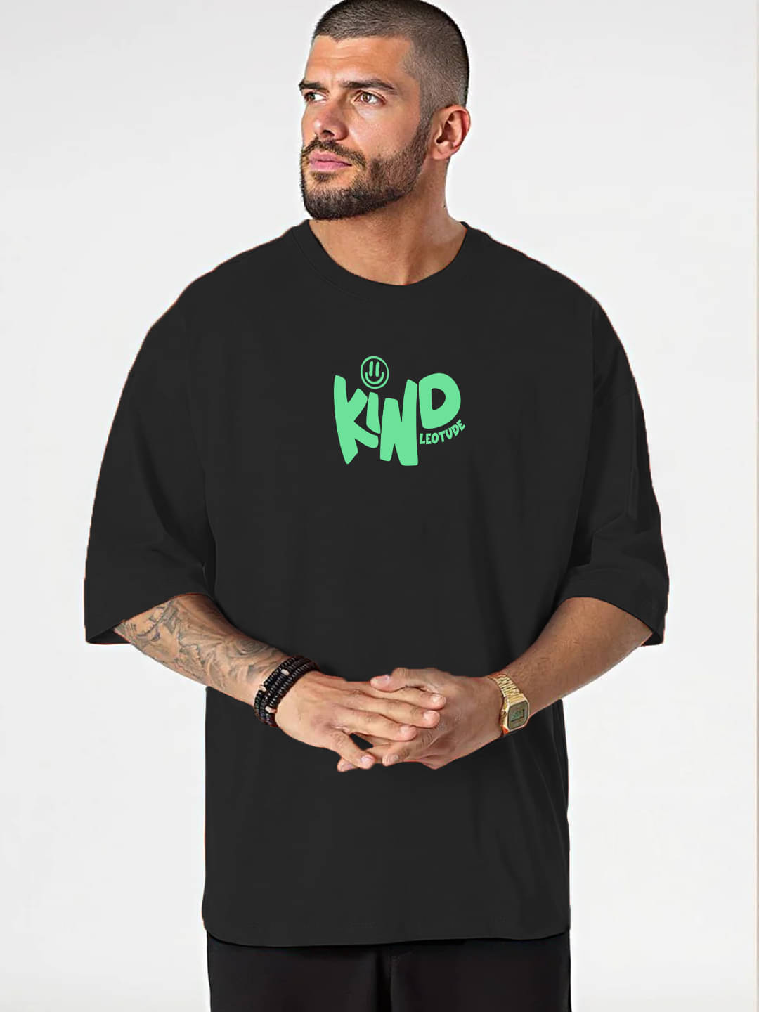     			Trond Men Cotton Blend Oversized Fit Printed T-Shirt ( Black )