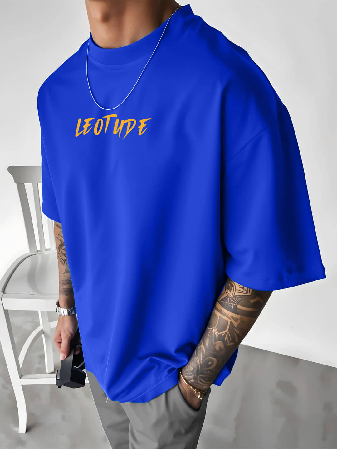 Trond Men Cotton Blend Oversized Fit Printed T-Shirt ( Blue )