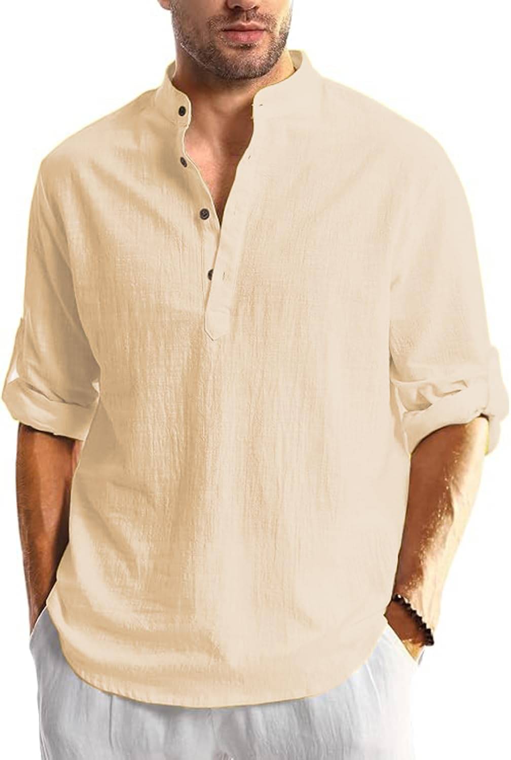 VIMASUTI Beige Cotton Men's Shirt Style Kurta ( Pack of 1 ) VIMASUTI Beige Cotton Men's Shirt Style Kurta ( Pack of 1 )