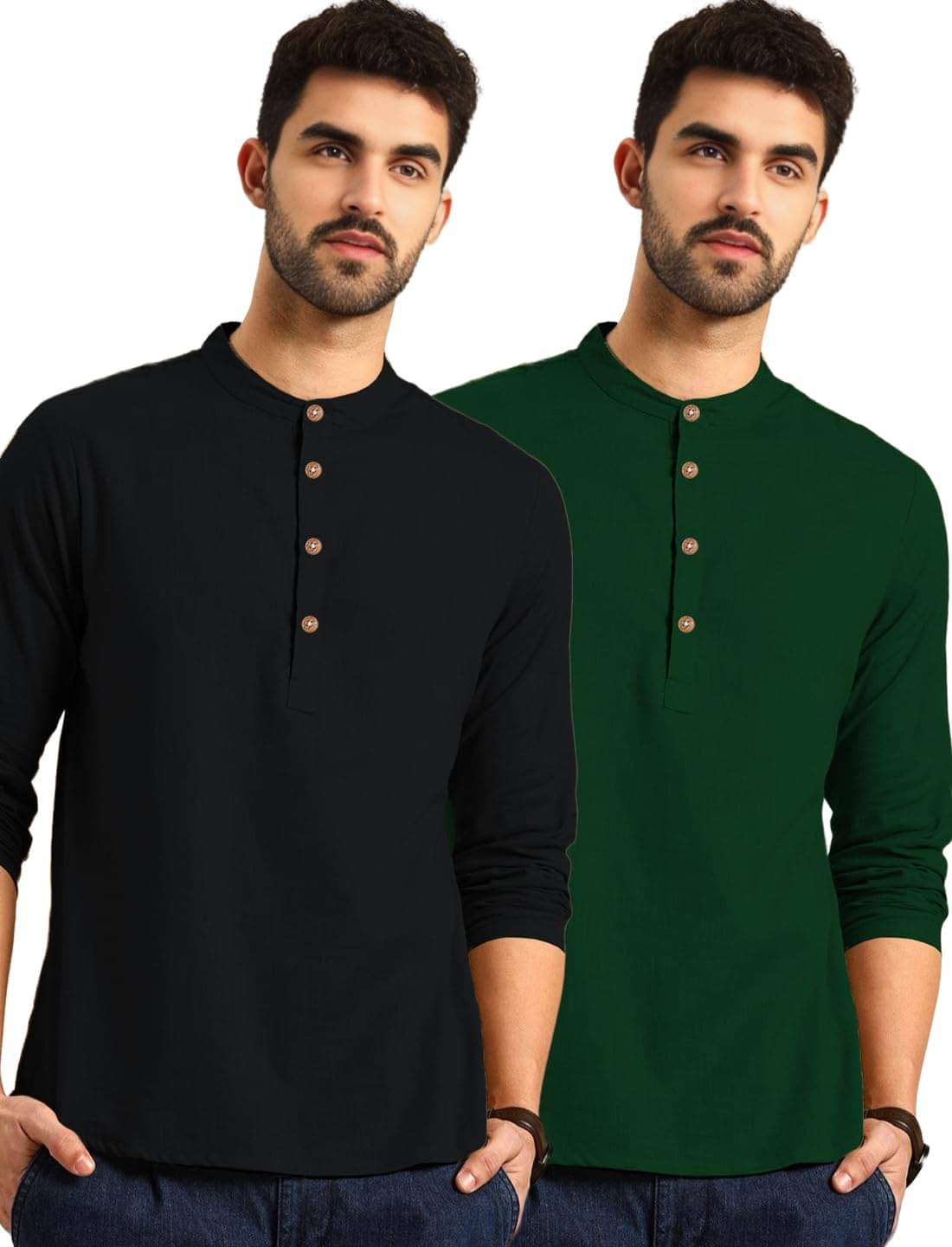 VIMASUTI Green Cotton Men's Shirt Style Kurta ( Pack of 2 ) VIMASUTI Green Cotton Men's Shirt Style Kurta ( Pack of 2 )