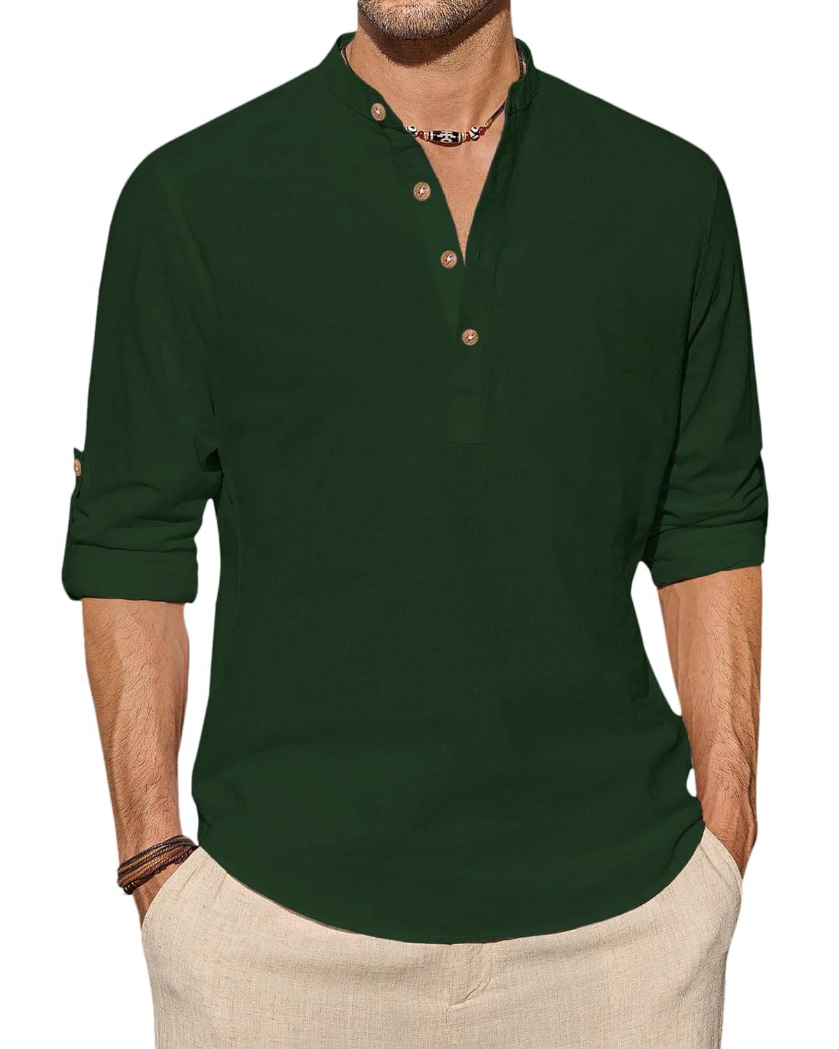 VIMASUTI Green Cotton Men's Shirt Style Kurta ( Pack of 1 )     			VIMASUTI Green Cotton Men's Shirt Style Kurta ( Pack of 1 )