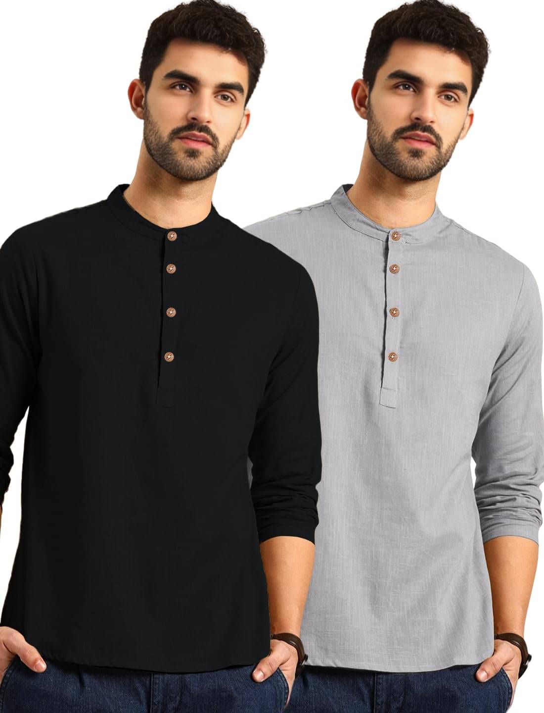 VIMASUTI Grey Cotton Men's Shirt Style Kurta ( Pack of 2 ) VIMASUTI Grey Cotton Men's Shirt Style Kurta ( Pack of 2 )
