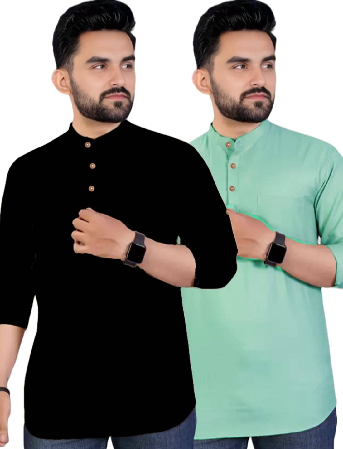 VIMASUTI Light Blue Cotton Men's Shirt Style Kurta ( Pack of 2 ) VIMASUTI Light Blue Cotton Men's Shirt Style Kurta ( Pack of 2 )