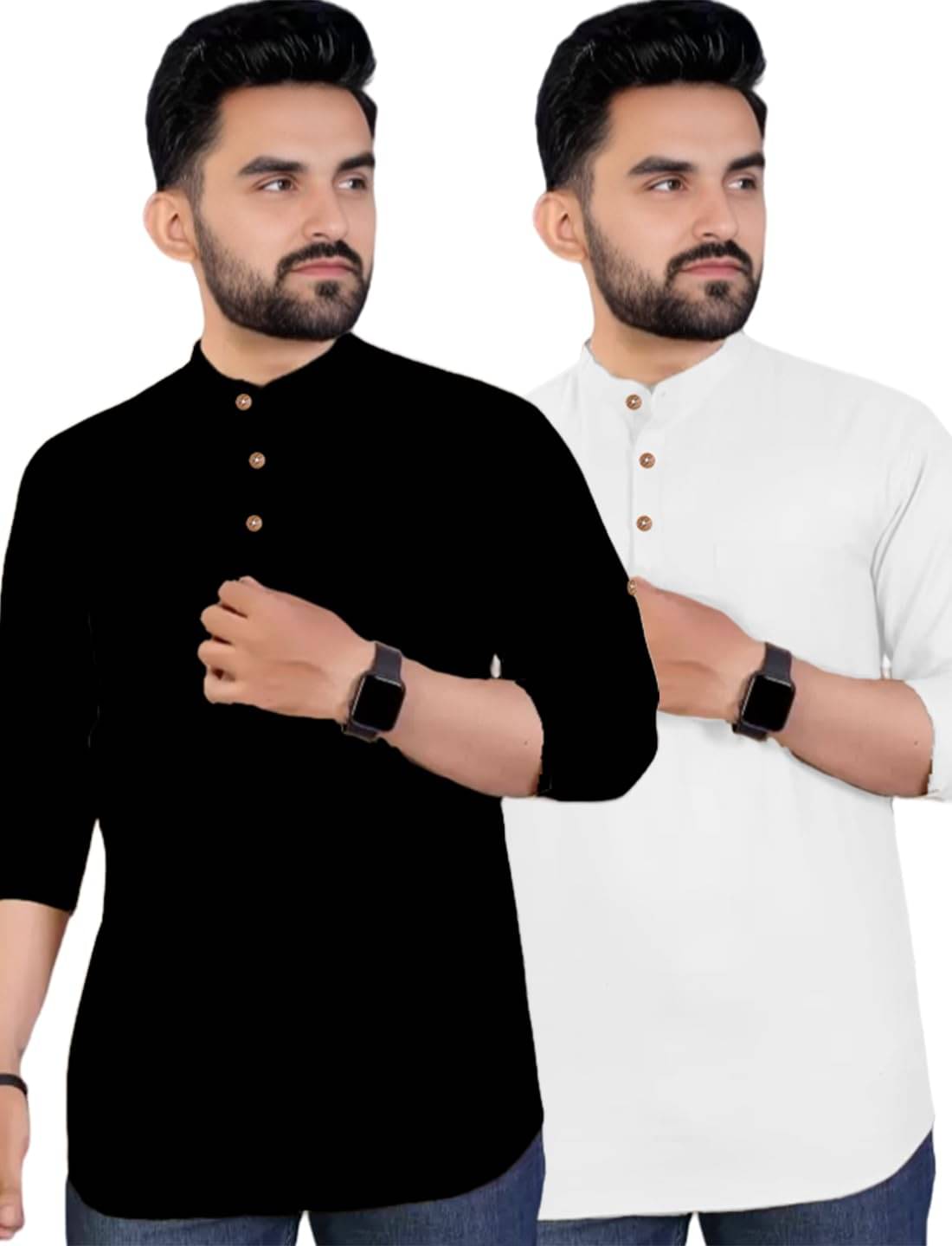     			VIMASUTI White Cotton Men's Shirt Style Kurta ( Pack of 2 )